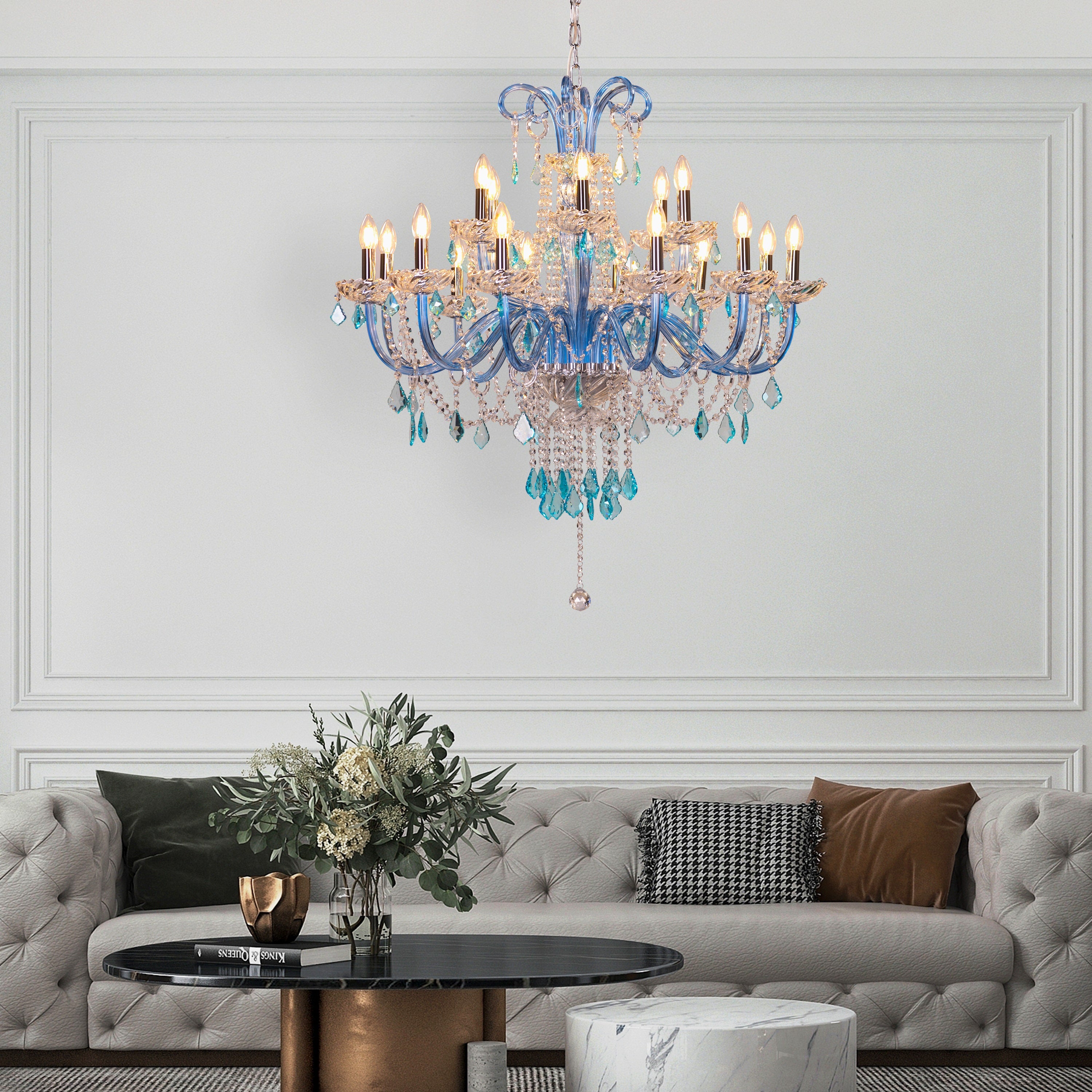 Georgian Glamour Grand (Large, Aqua Blue) Crystal Chandelier
