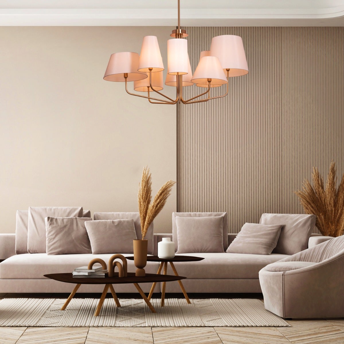 News Is Everywhere (Large, Gold, Beige) Fabric Chandelier