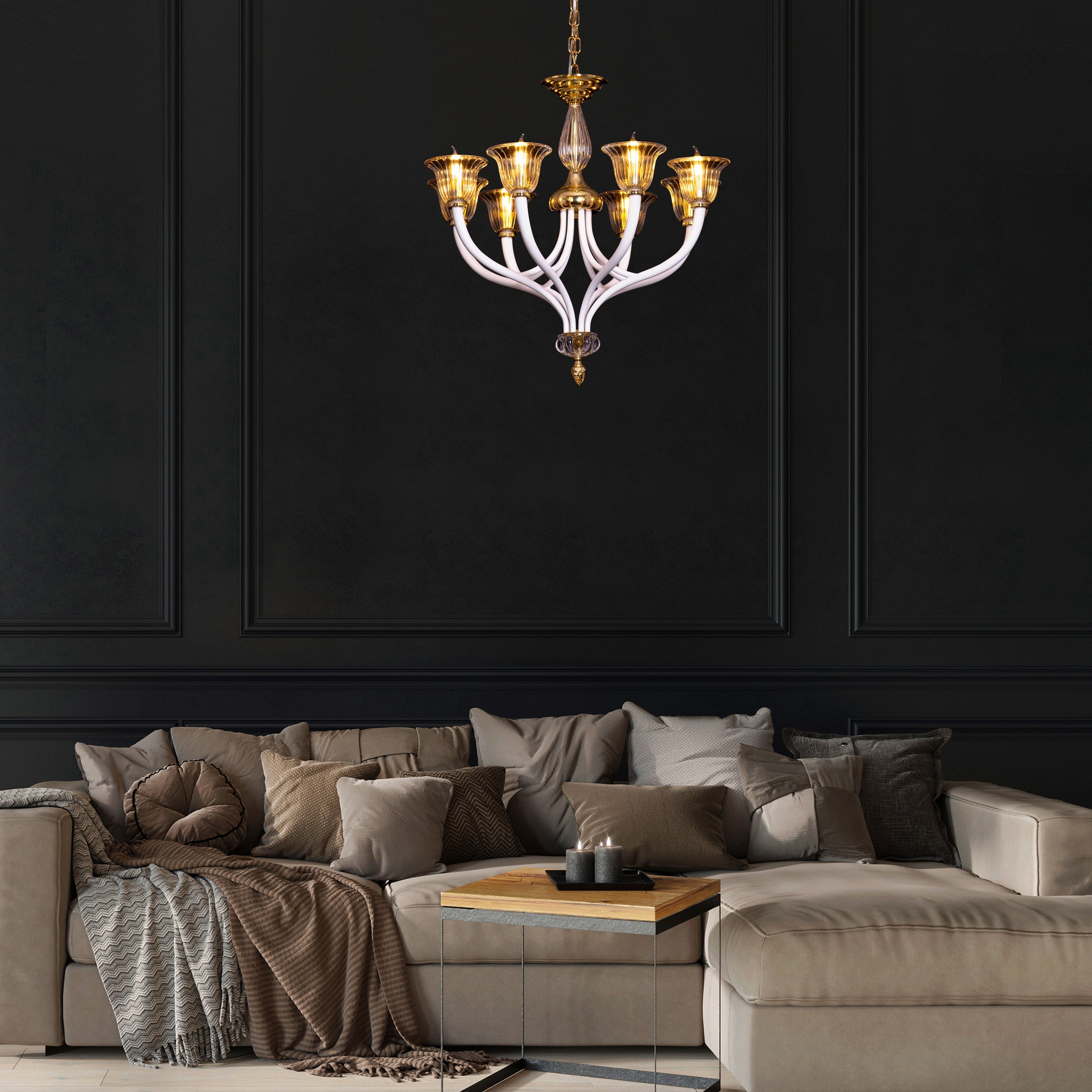 I Shall Return (Gold) Textured Glass Chandelier