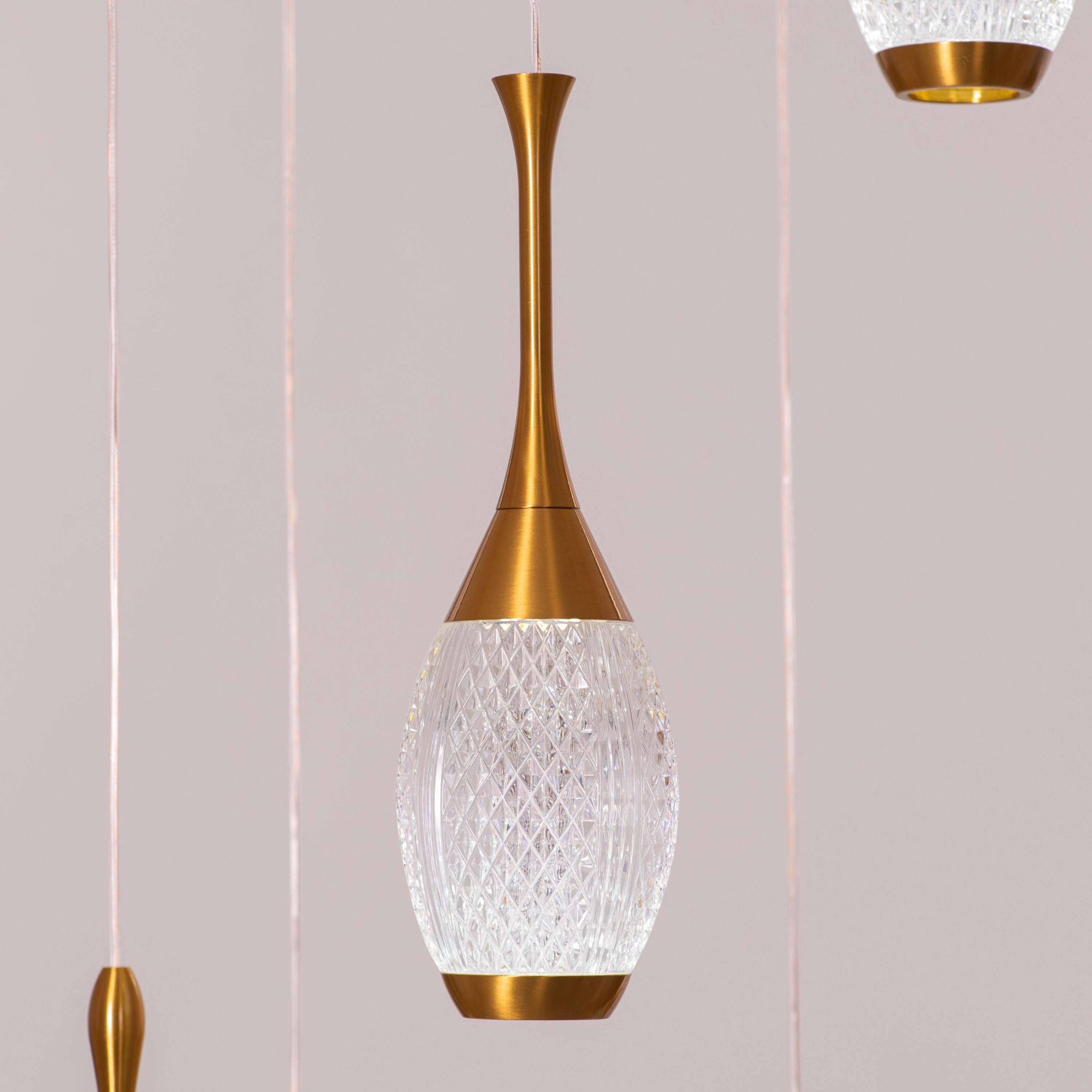 Perfect Landing (Medium, Gold, White, Dimmable LED with Remote Control) Textured Glass Pendant Light
