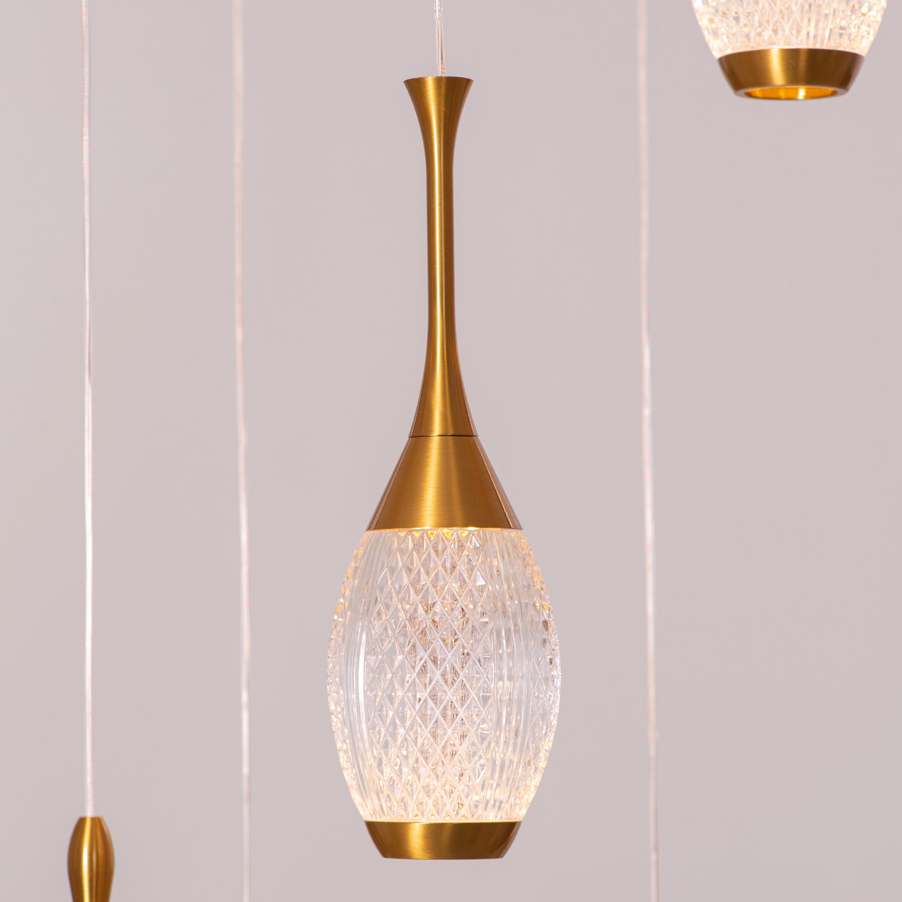 Perfect Landing (Medium, Gold, White, Dimmable LED with Remote Control) Textured Glass Pendant Light