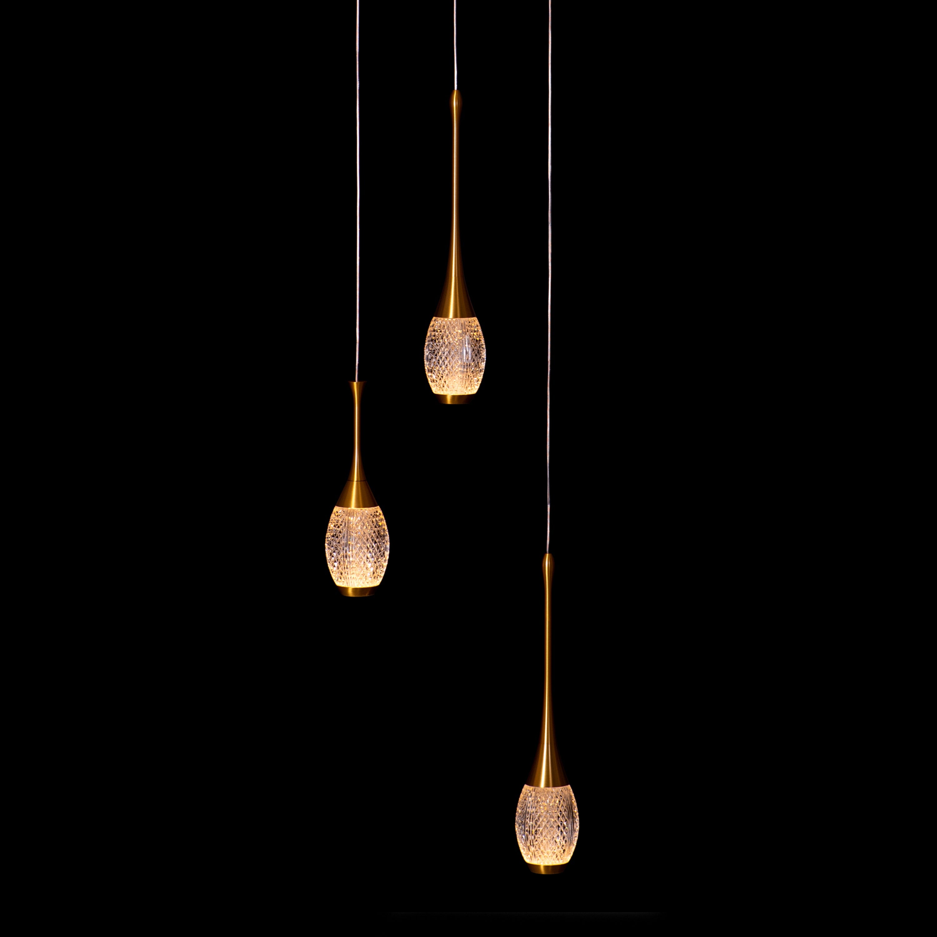 Perfect Landing (Medium, Gold, White, Dimmable LED with Remote Control) Textured Glass Pendant Light