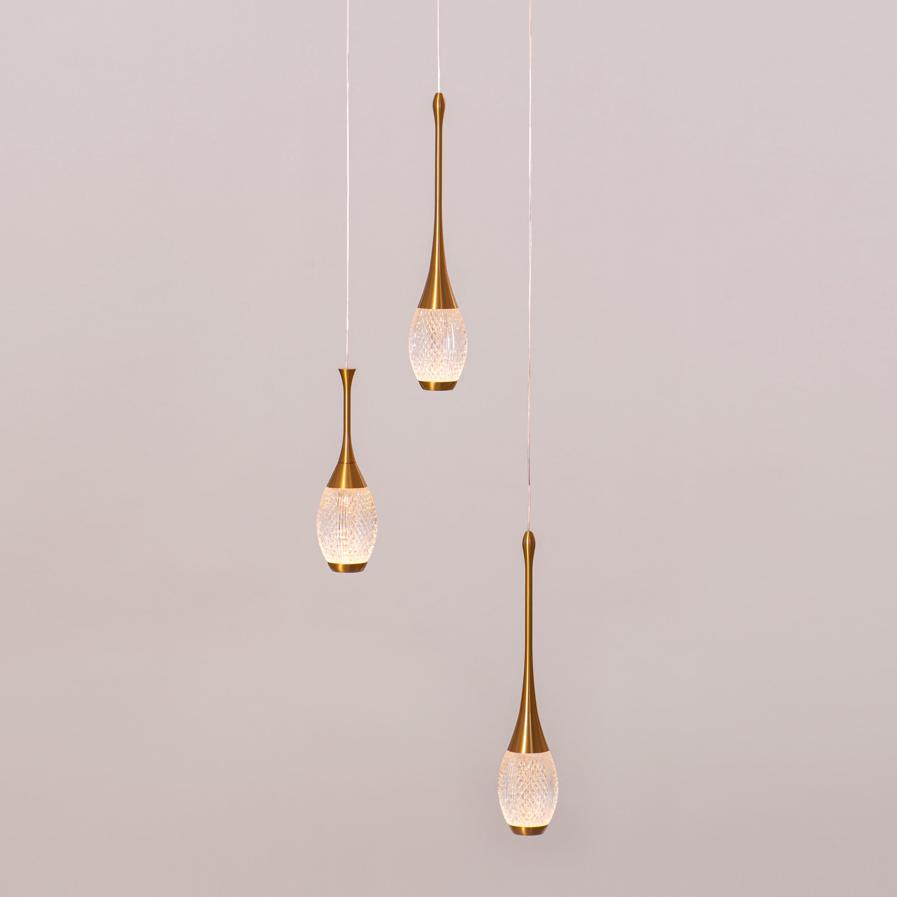 Perfect Landing (Medium, Gold, White, Dimmable LED with Remote Control) Textured Glass Pendant Light