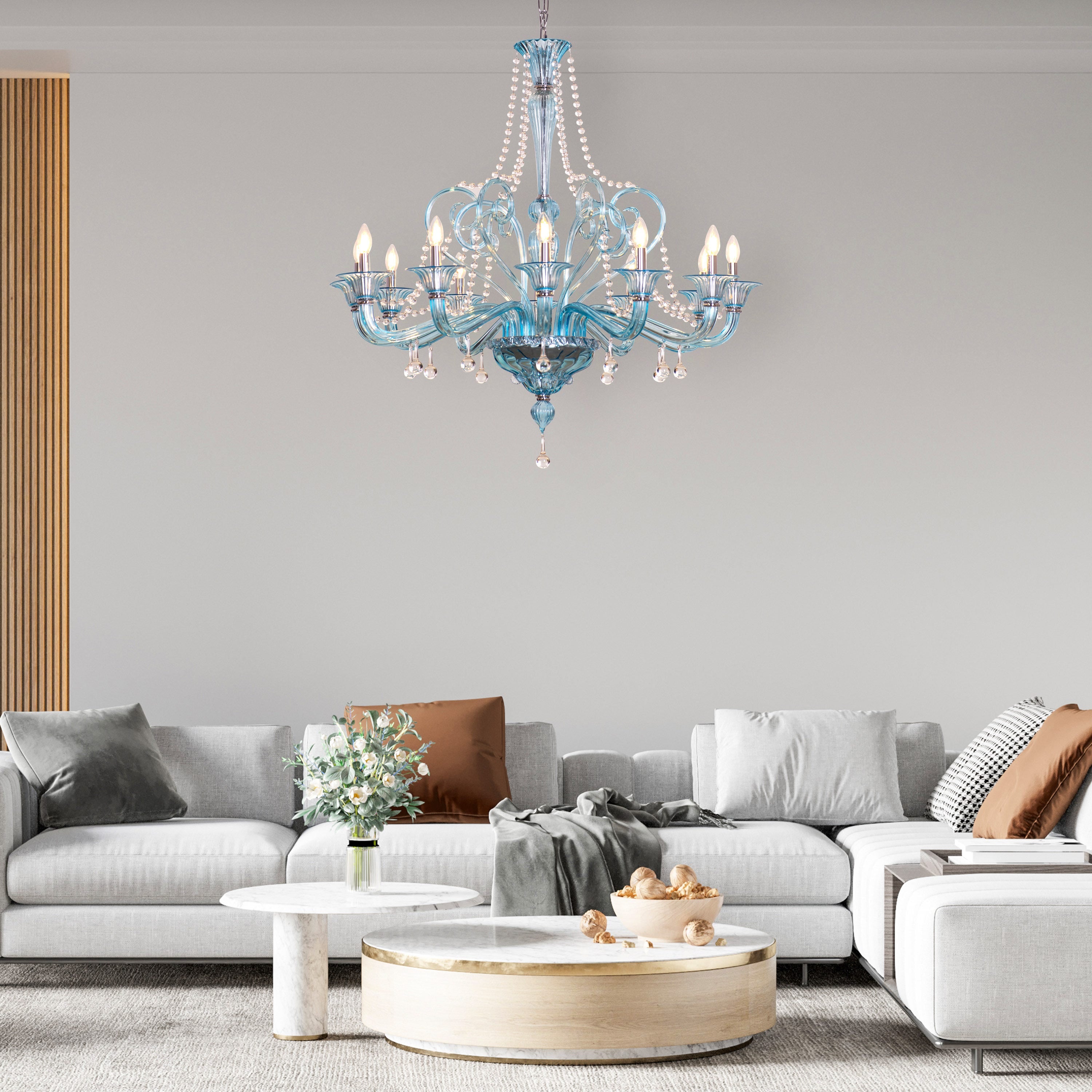 Grecian Glamour (Large, Blue) Textured Glass Chandelier