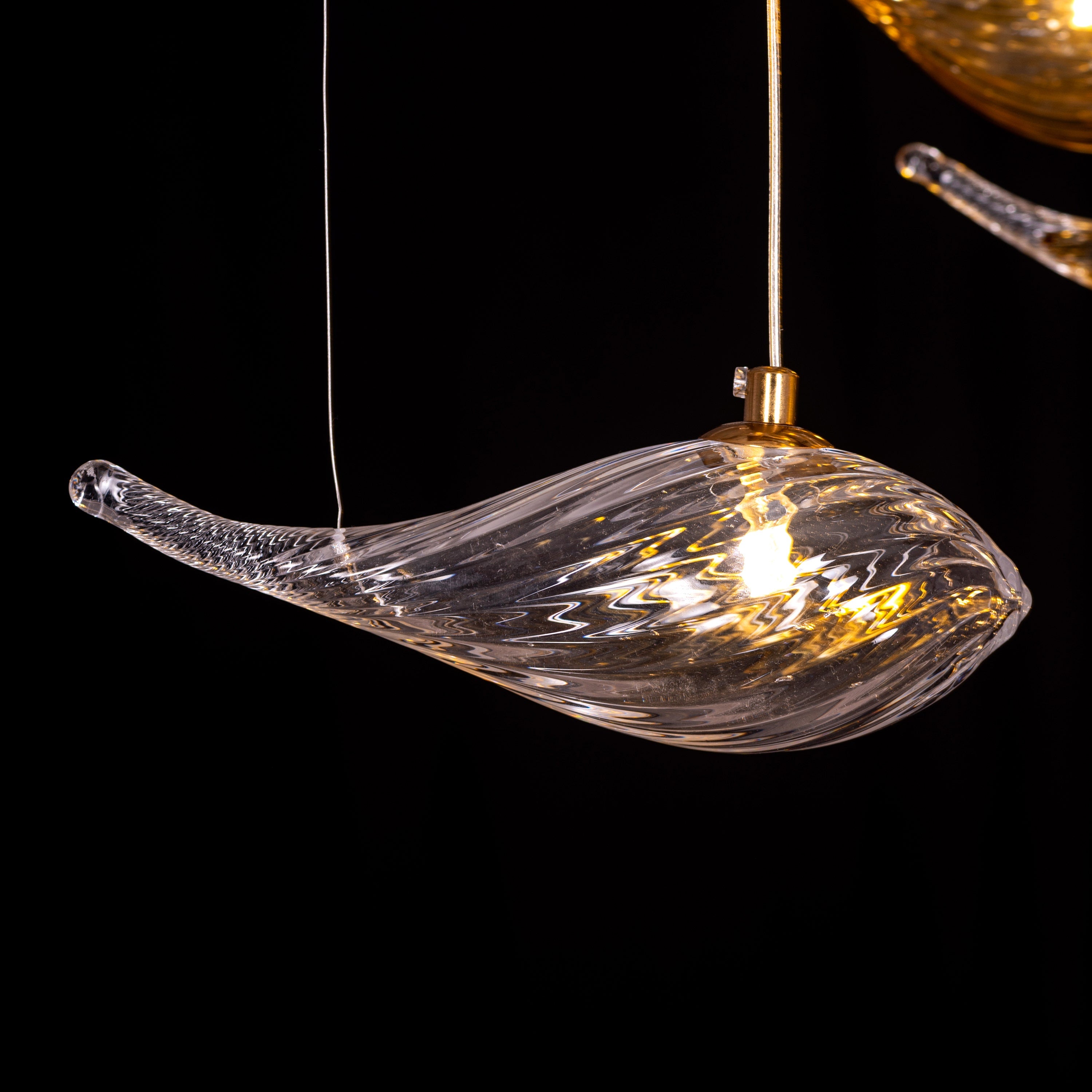 Swim With The Tide (Large, Gold, Clear, Amber) Textured Glass Double Height Chandelier