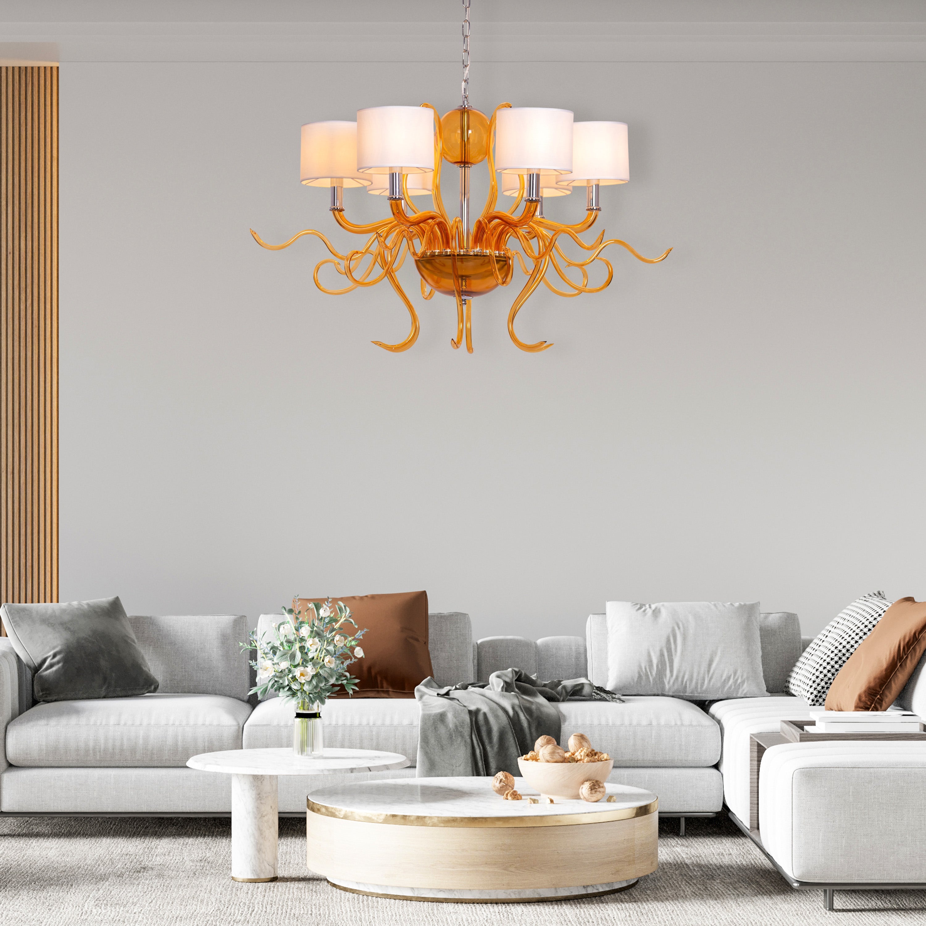 Mixed Emotions (Large, Chrome, Amber, White) Clear Glass Chandelier