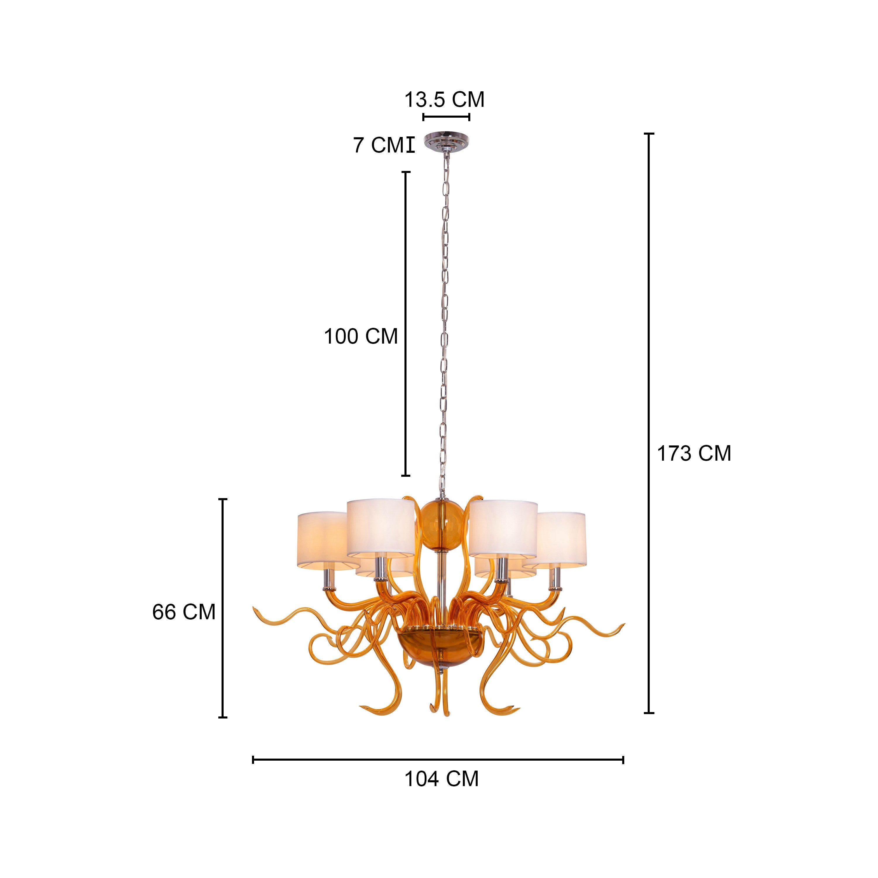 Mixed Emotions (Large, Chrome, Amber, White) Clear Glass Chandelier