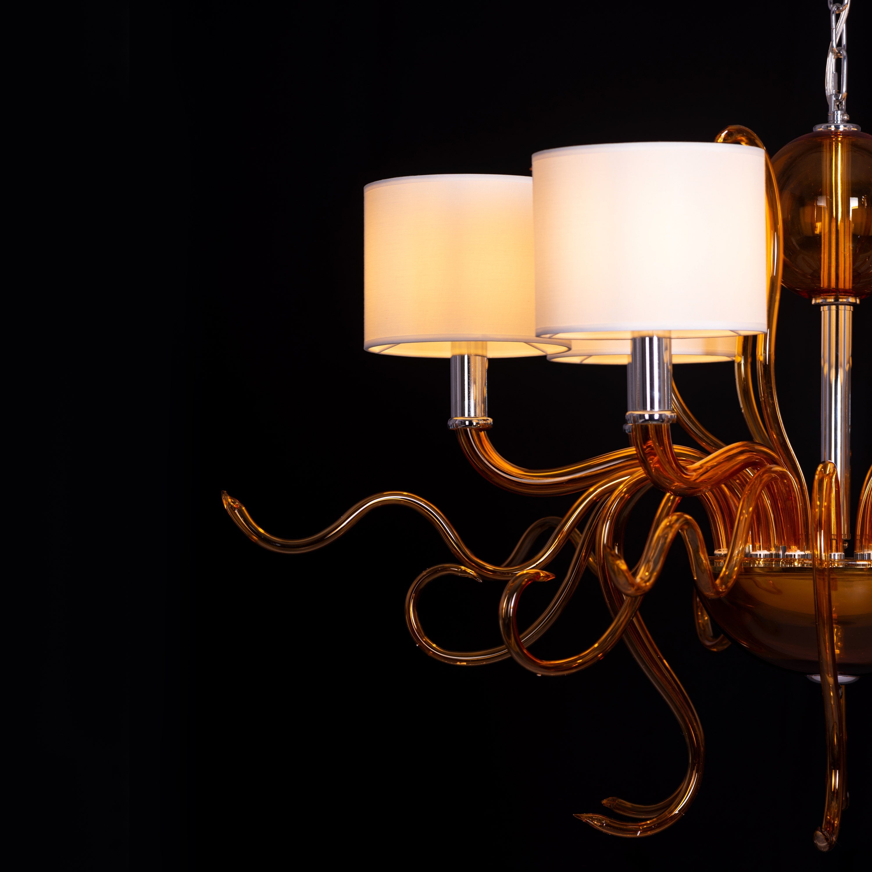 Mixed Emotions (Large, Chrome, Amber, White) Clear Glass Chandelier