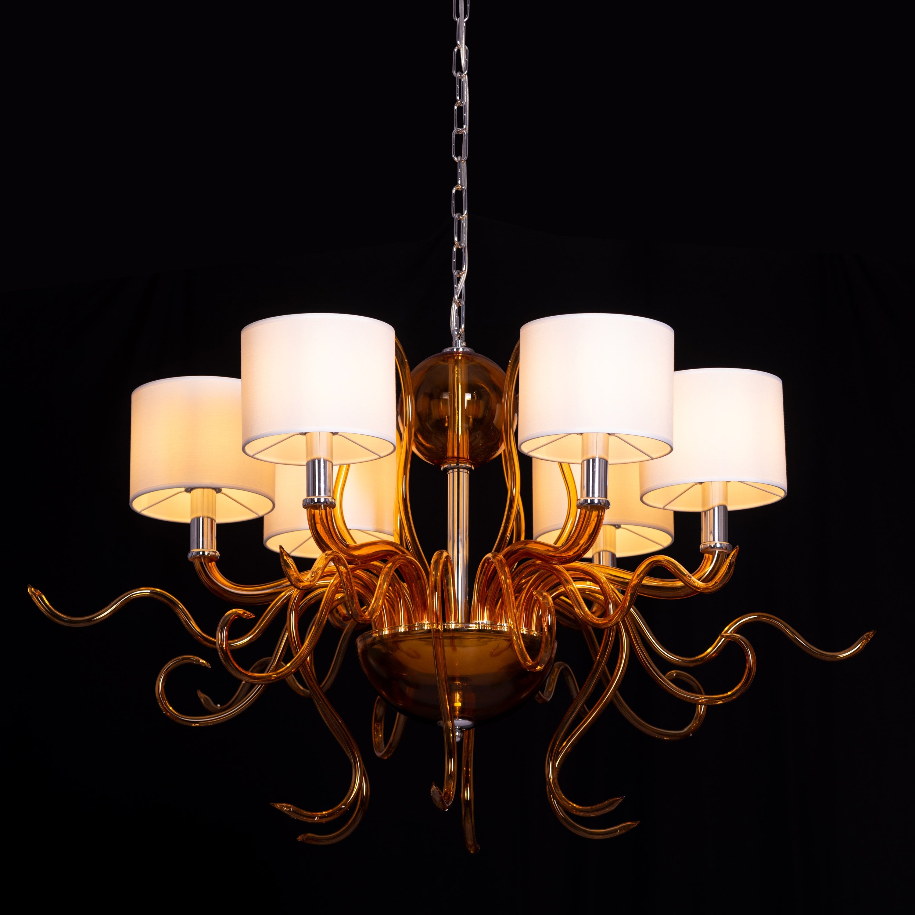 Mixed Emotions (Large, Chrome, Amber, White) Clear Glass Chandelier