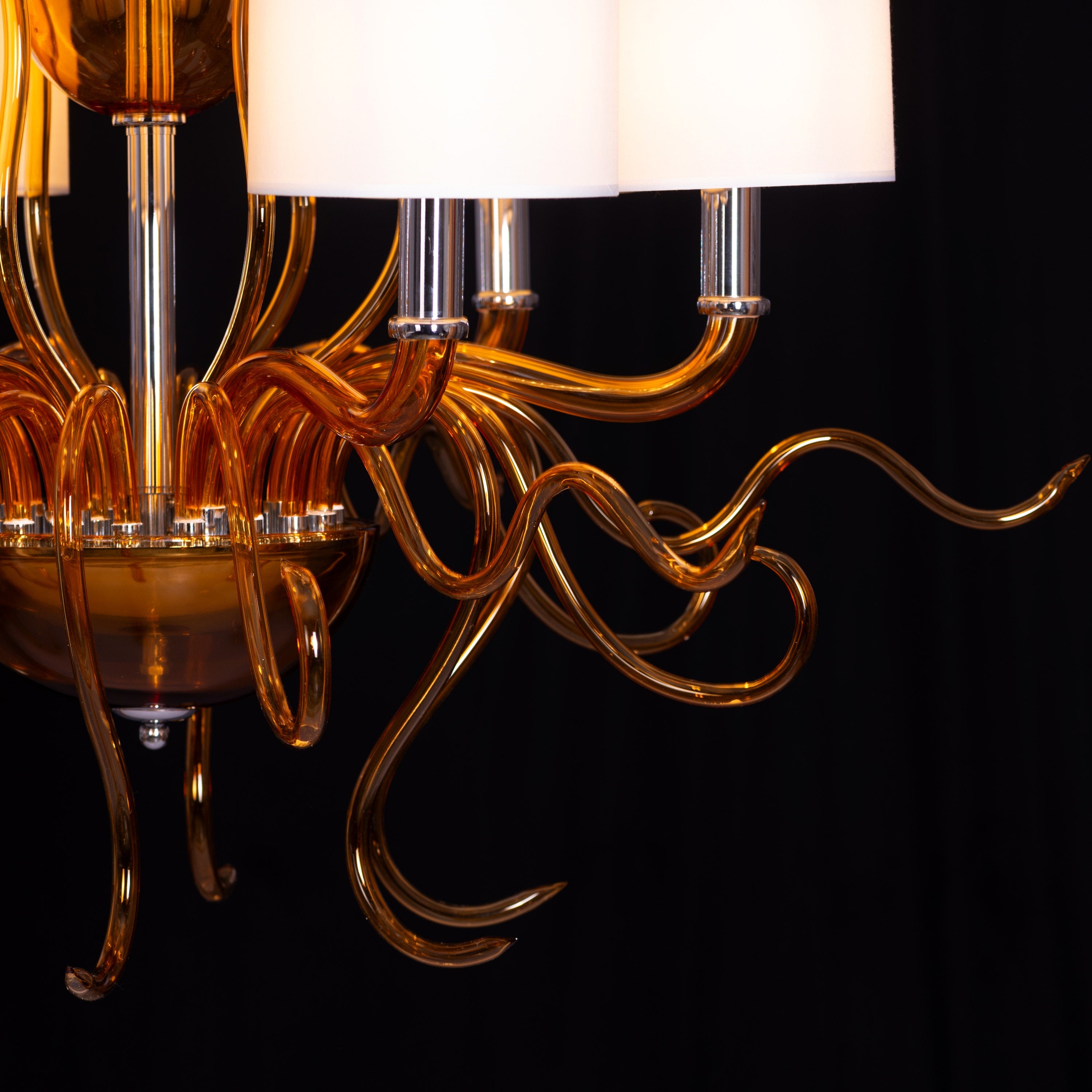 Mixed Emotions (Large, Chrome, Amber, White) Clear Glass Chandelier