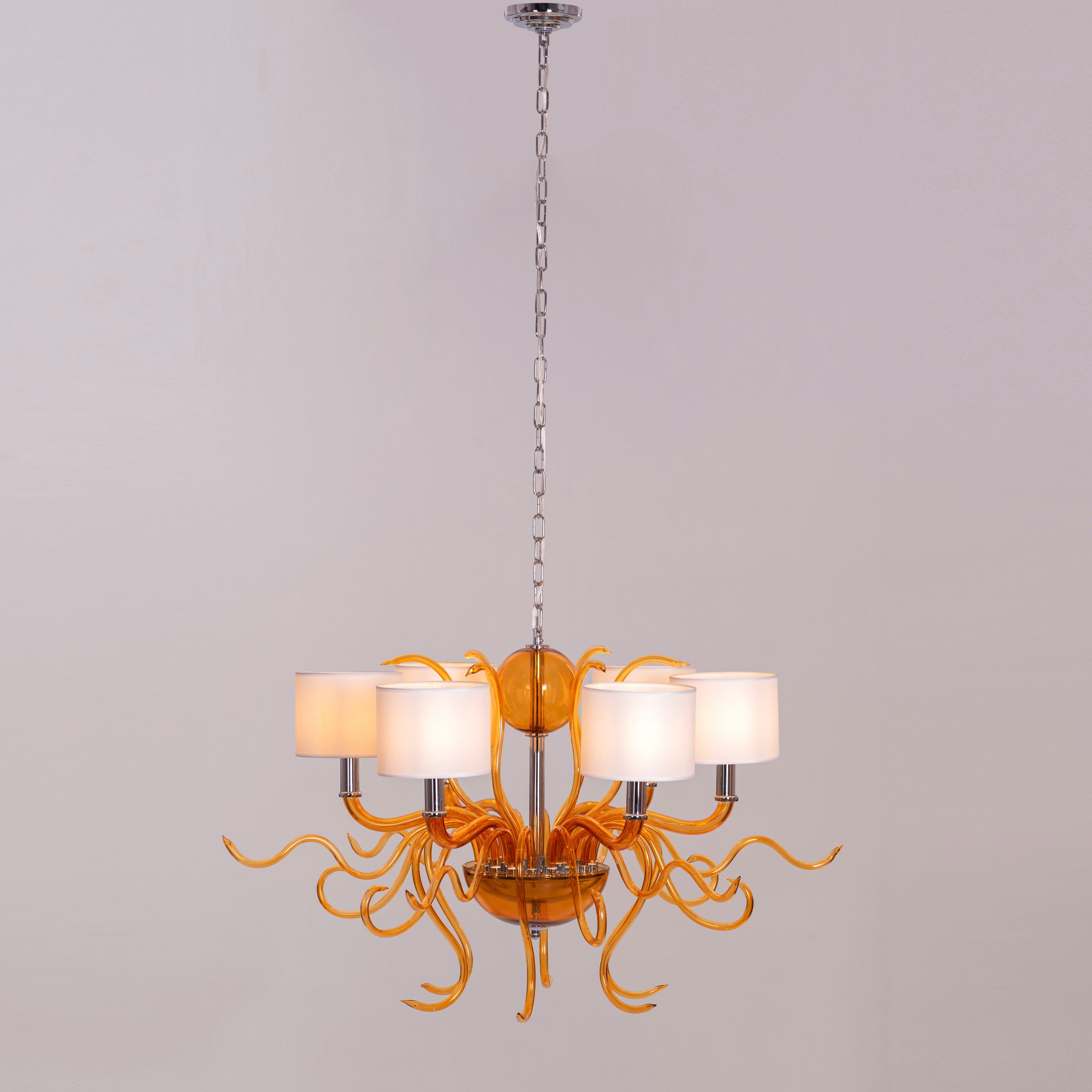 Mixed Emotions (Large, Chrome, Amber, White) Clear Glass Chandelier