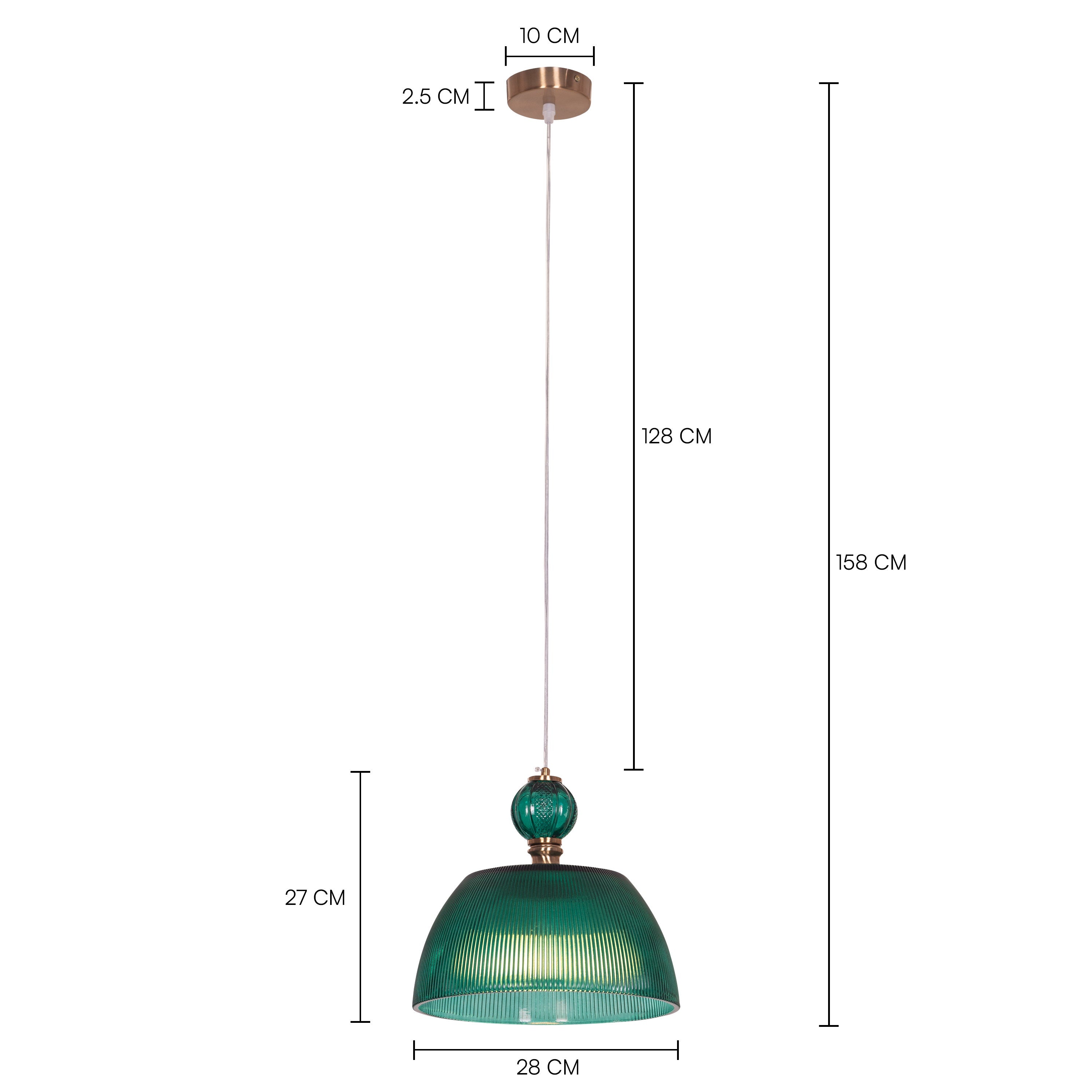 Teal Twist (Green, Gold) Textured Glass Pendant Light