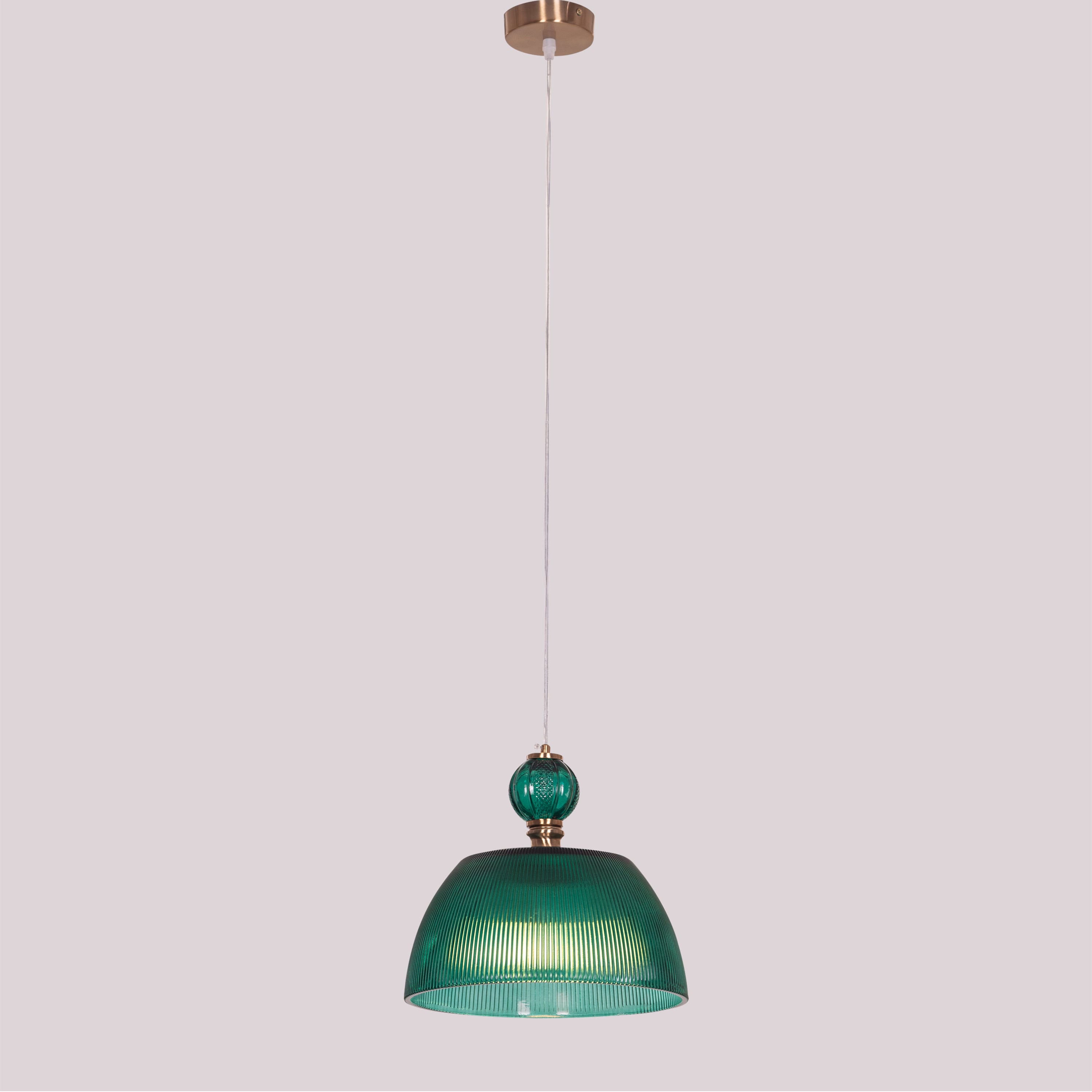 Teal Twist (Green, Gold) Textured Glass Pendant Light