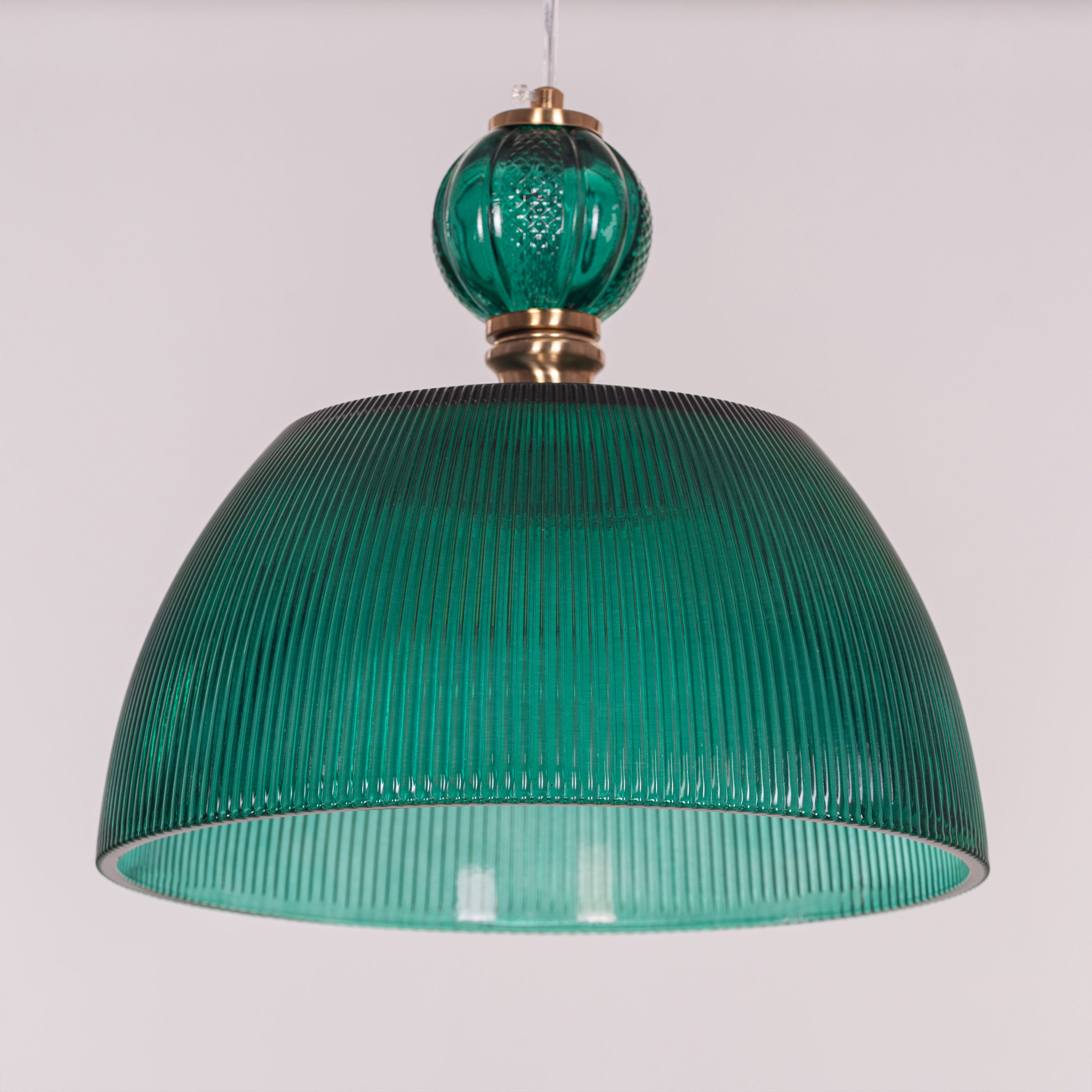 Teal Twist (Green, Gold) Textured Glass Pendant Light