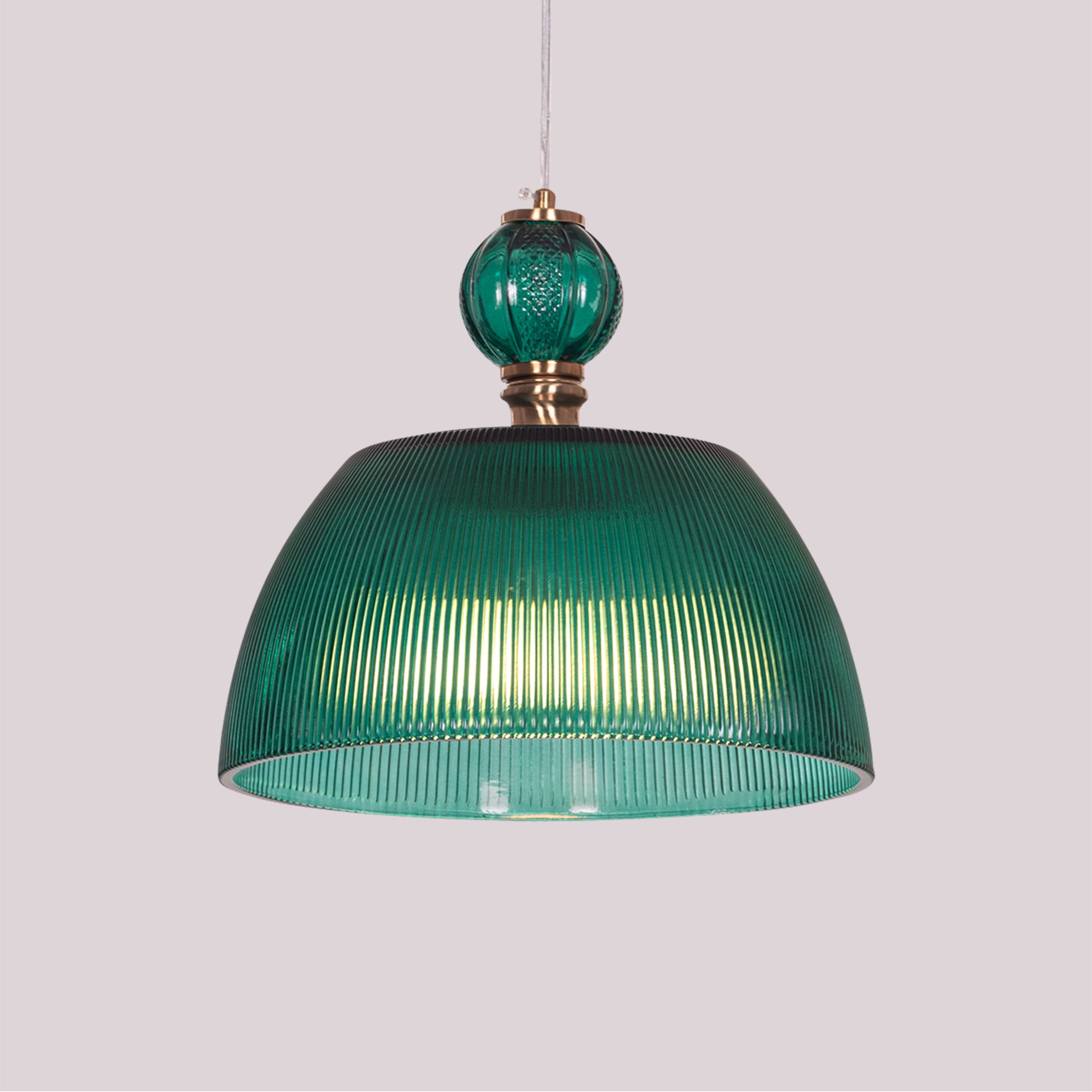 Teal Twist (Green, Gold) Textured Glass Pendant Light