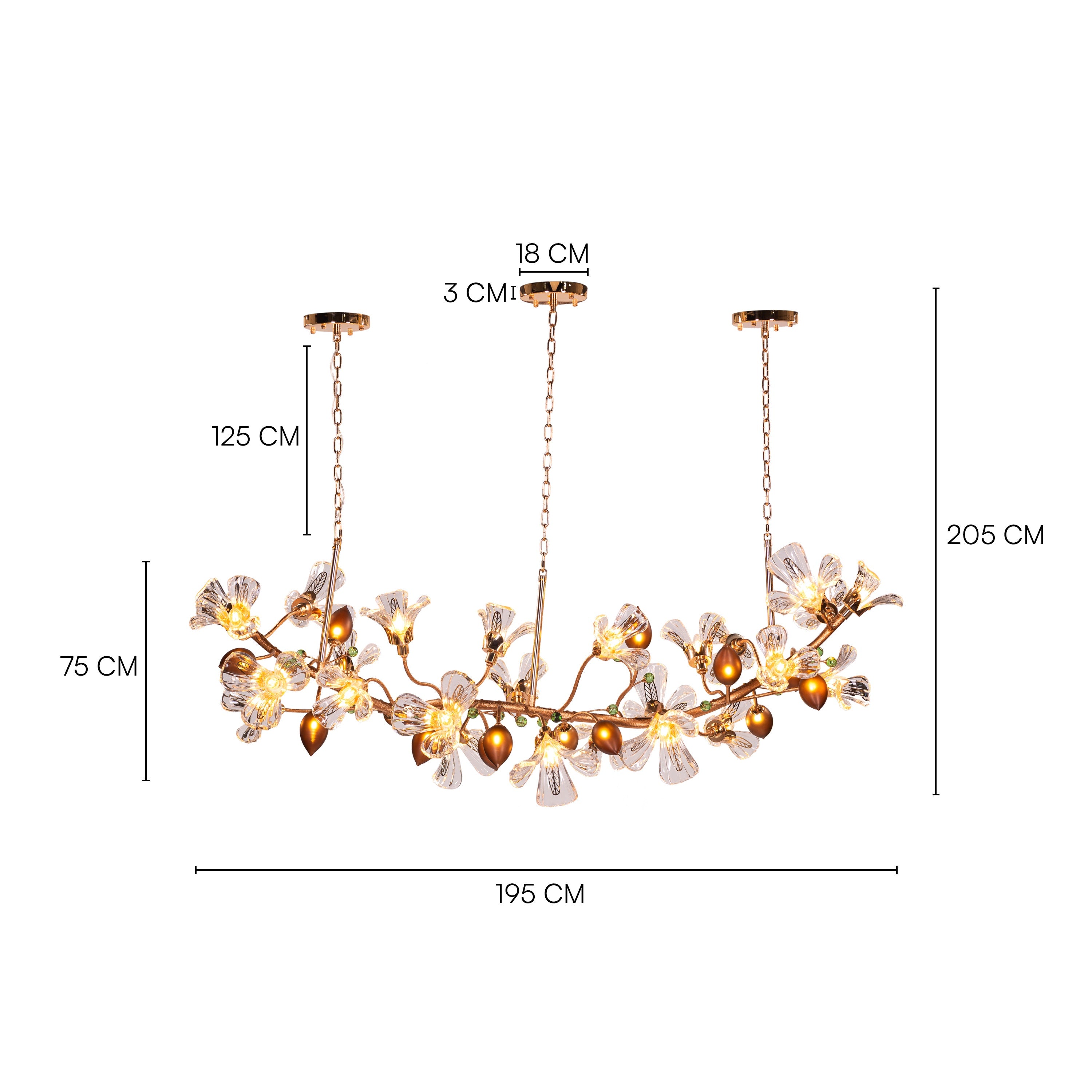 Harubana Splash (Large, Rose Gold, Clear & Amber) Textured Glass Chandelier
