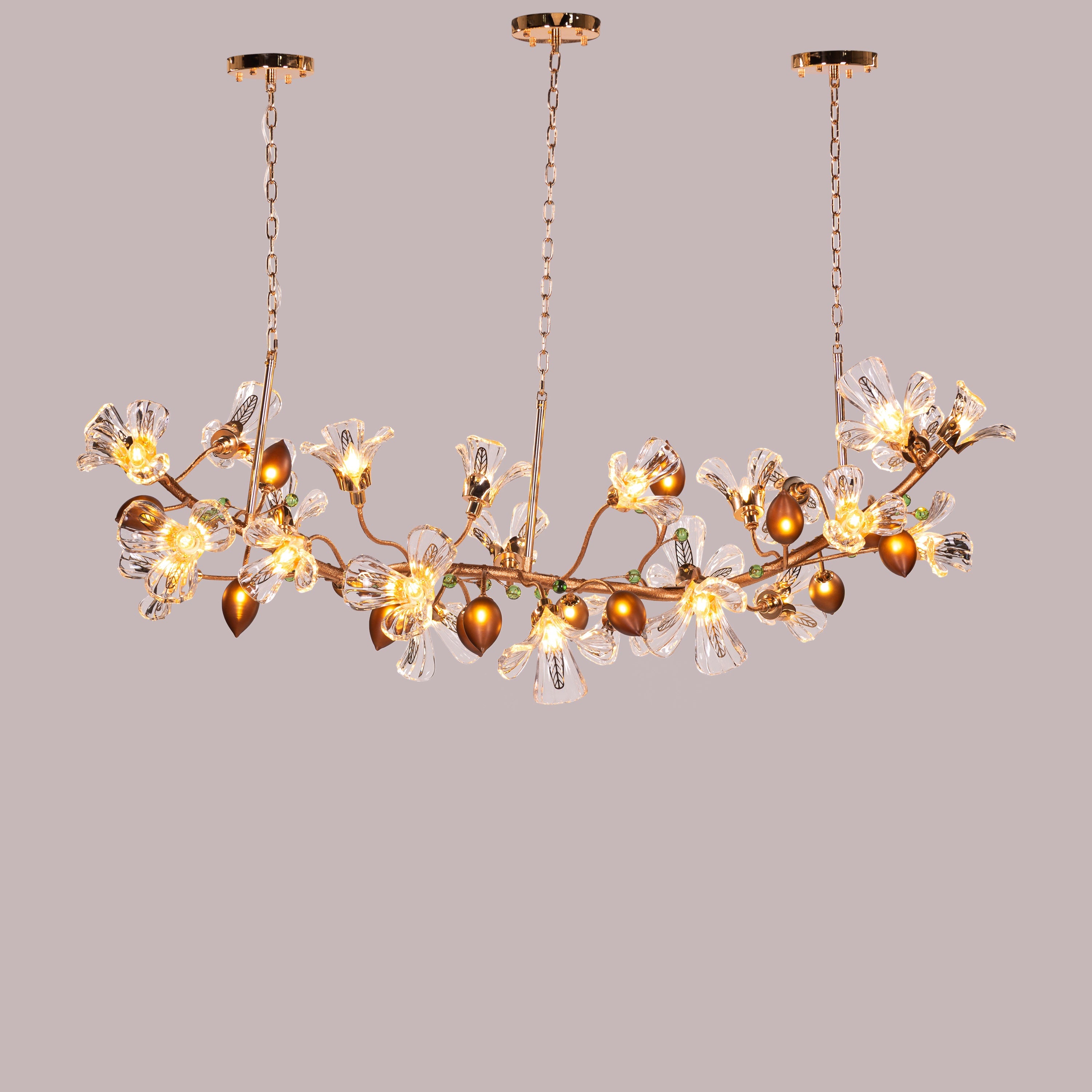 Harubana Splash (Large, Rose Gold, Clear & Amber) Textured Glass Chandelier