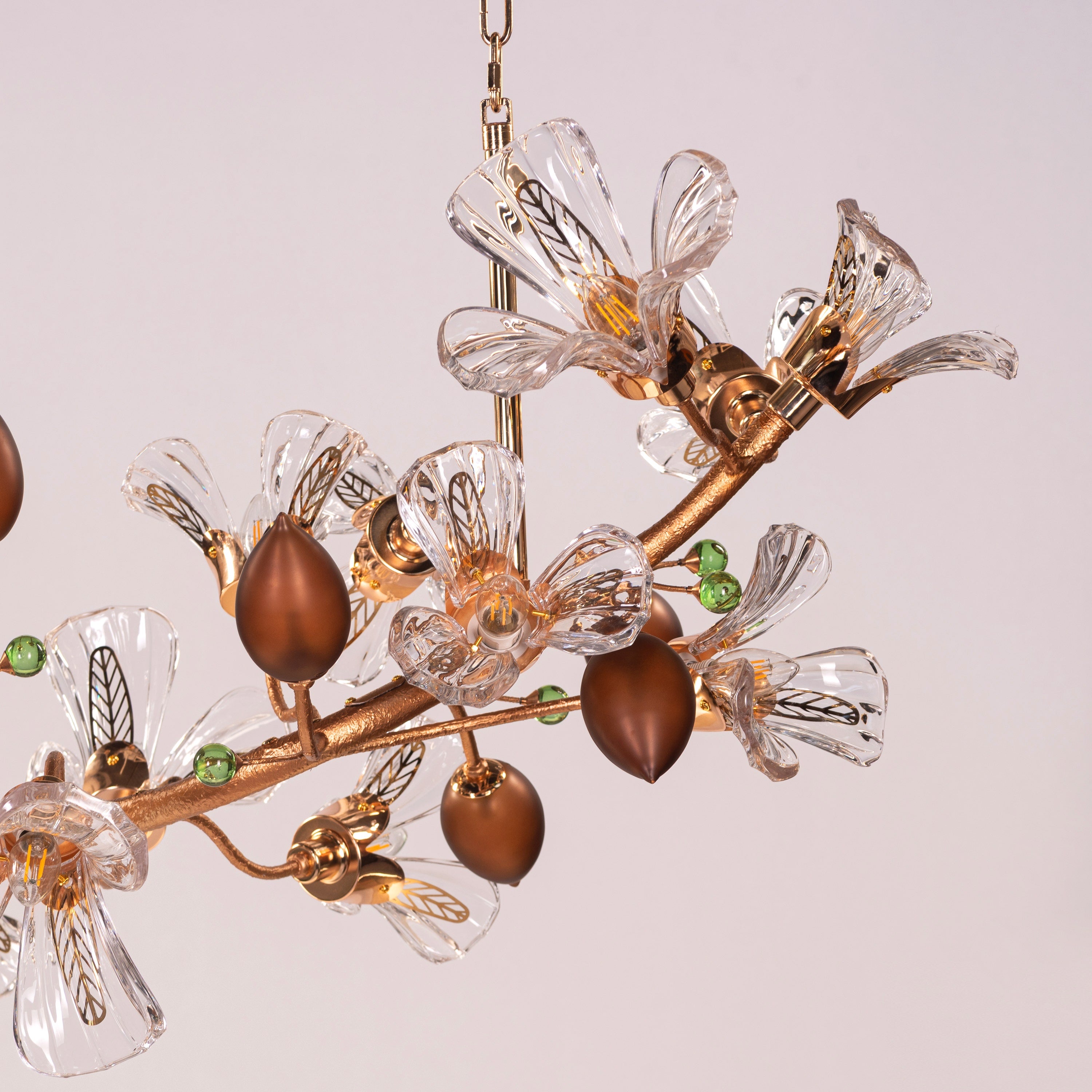Harubana Splash (Large, Rose Gold, Clear & Amber) Textured Glass Chandelier
