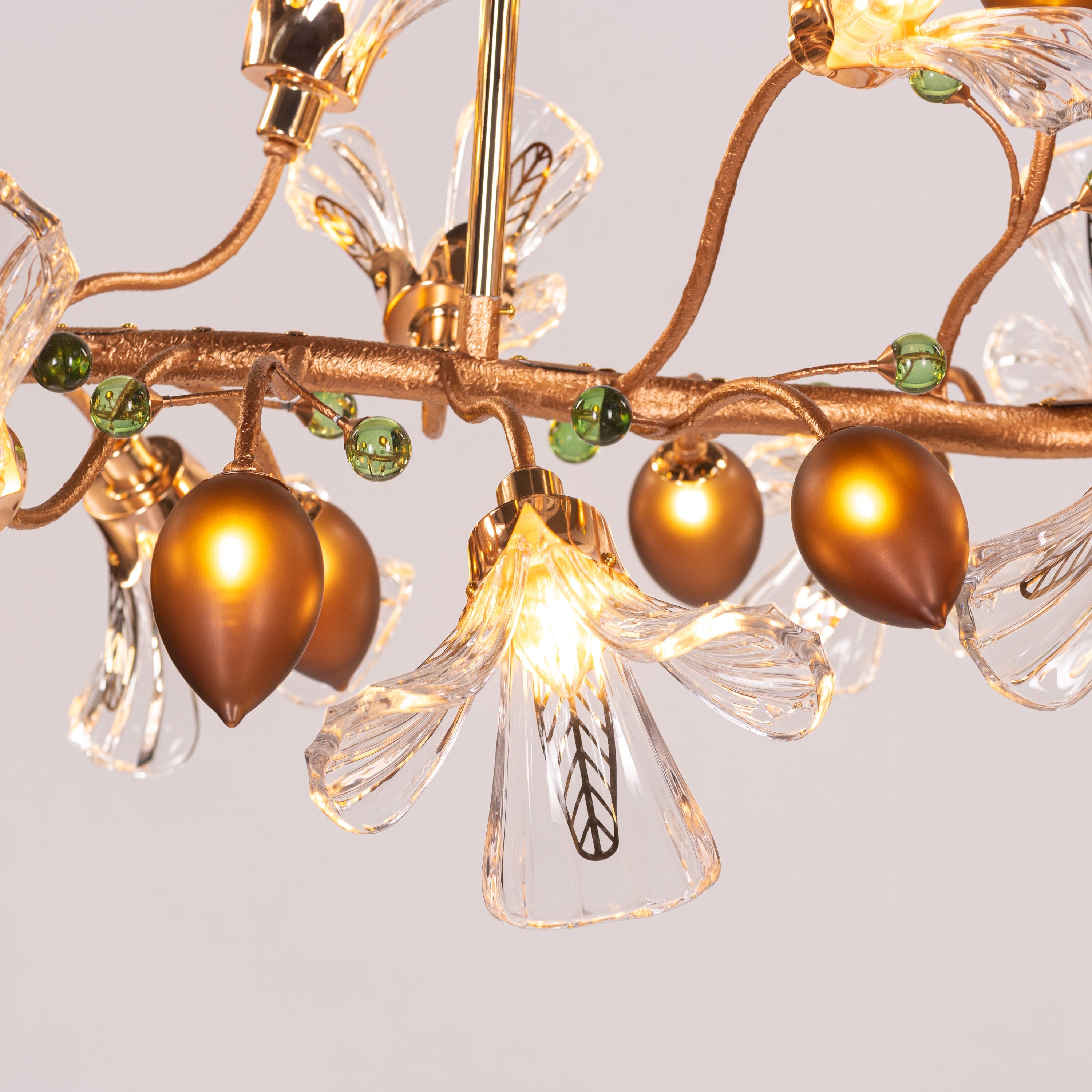 Harubana Splash (Large, Rose Gold, Clear & Amber) Textured Glass Chandelier