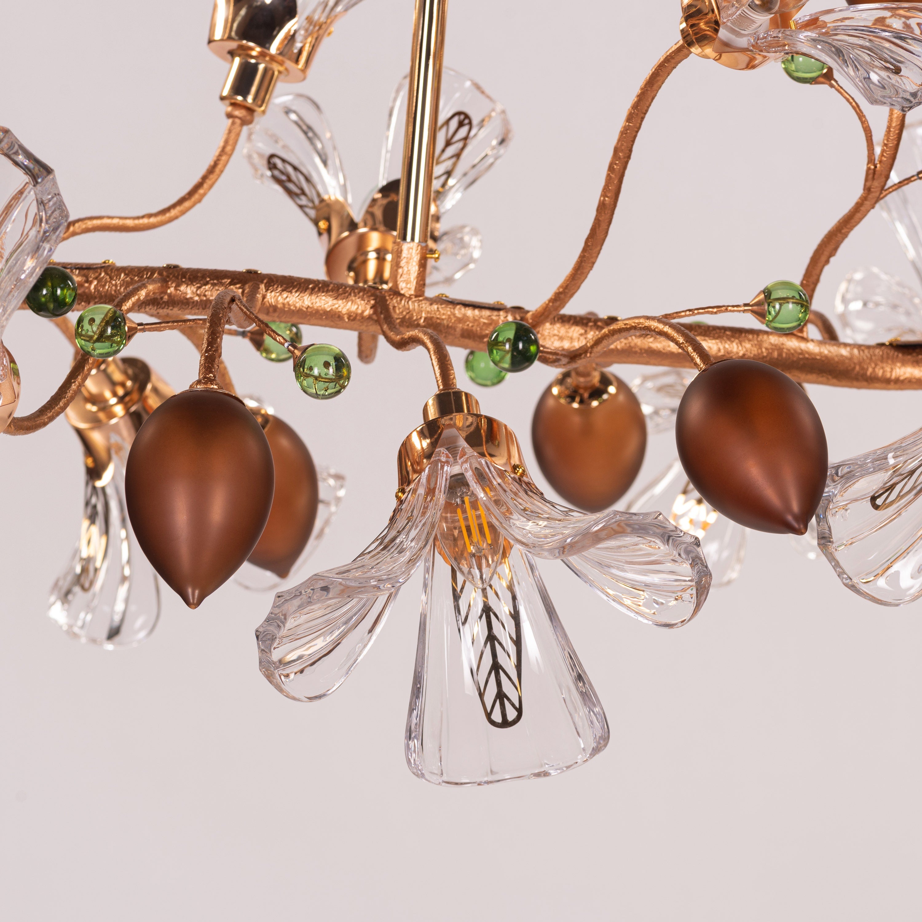 Harubana Splash (Large, Rose Gold, Clear & Amber) Textured Glass Chandelier