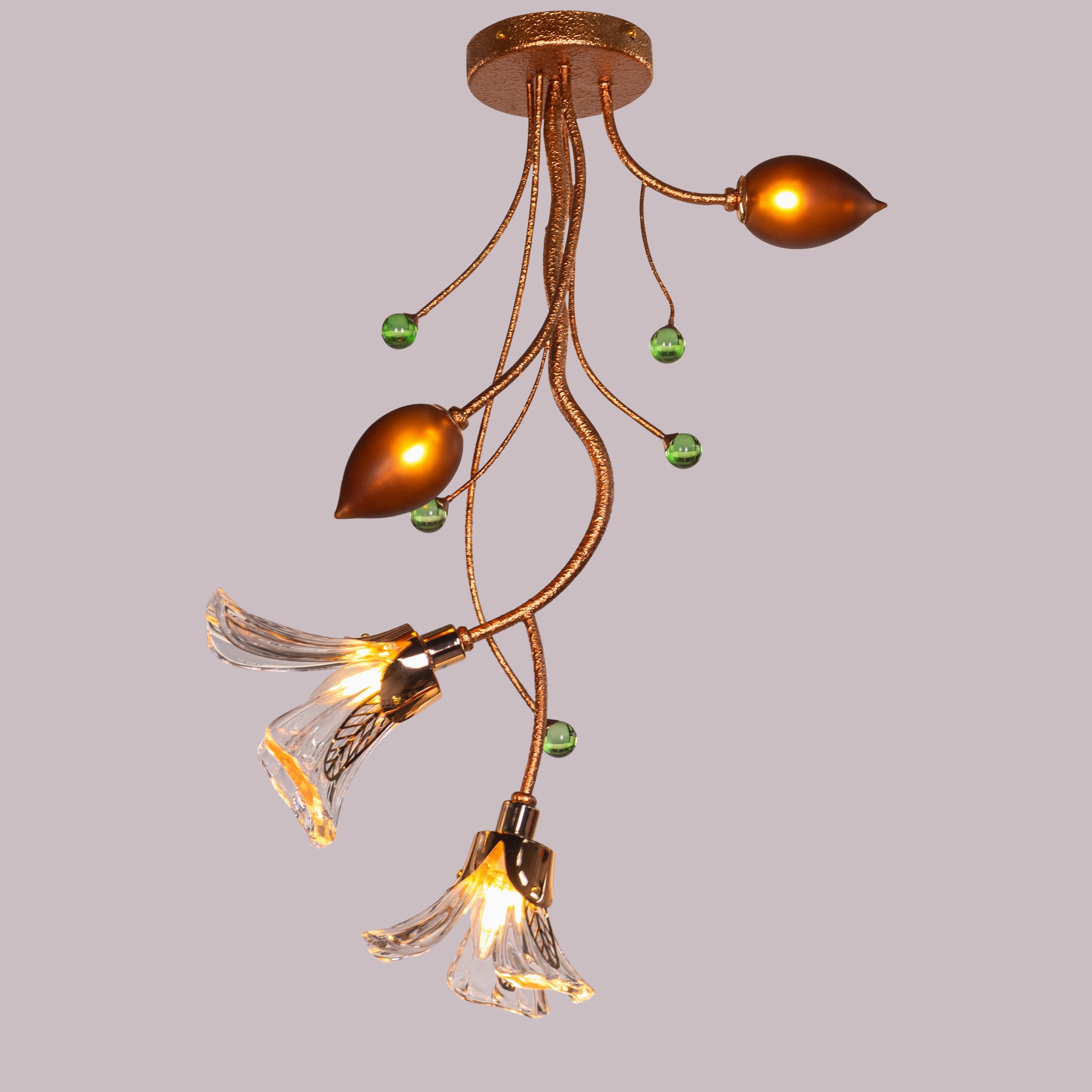Harubana Blossom (Rose Gold, Clear Amber) Textured Glass Pendant Light