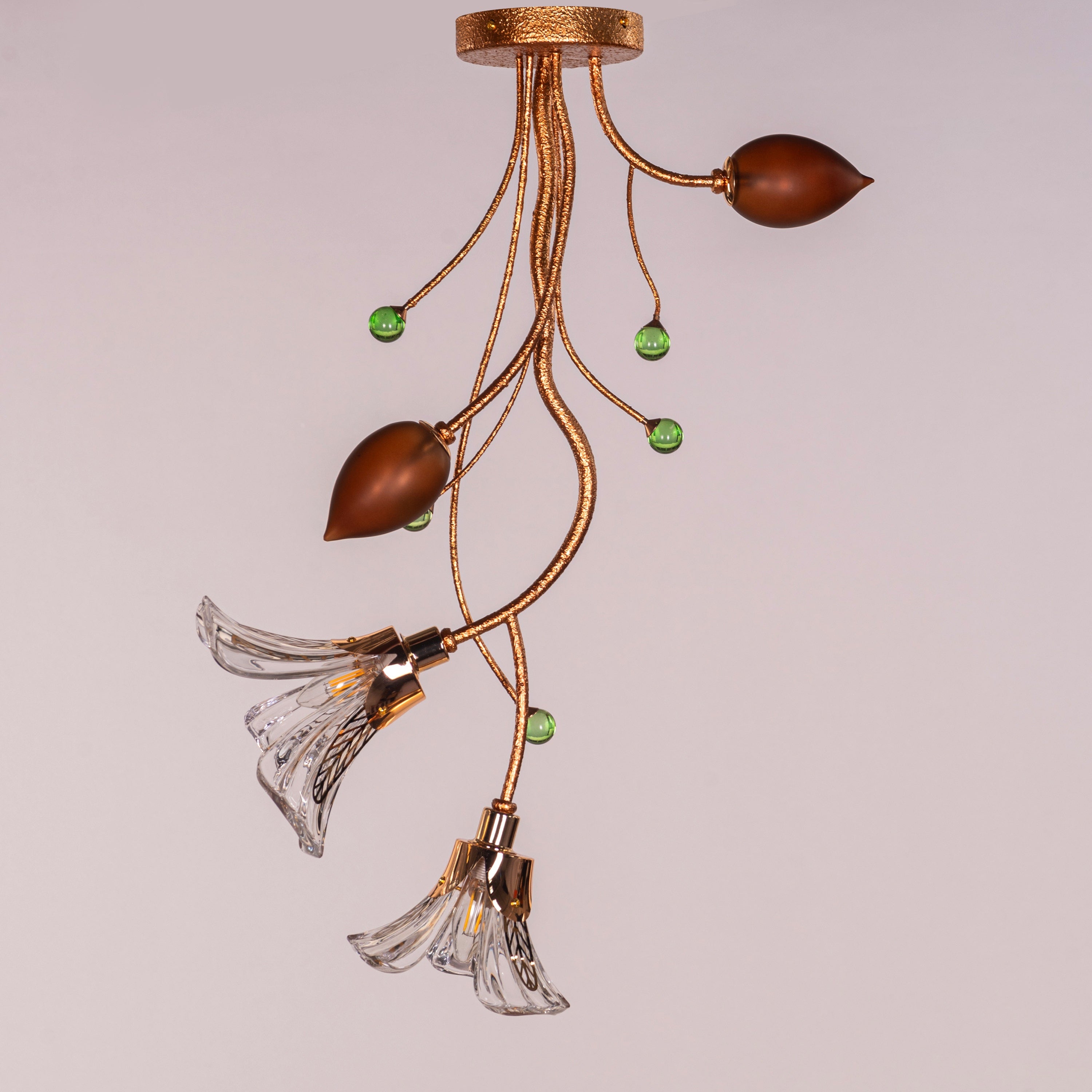 Harubana Blossom (Rose Gold, Clear Amber) Textured Glass Pendant Light