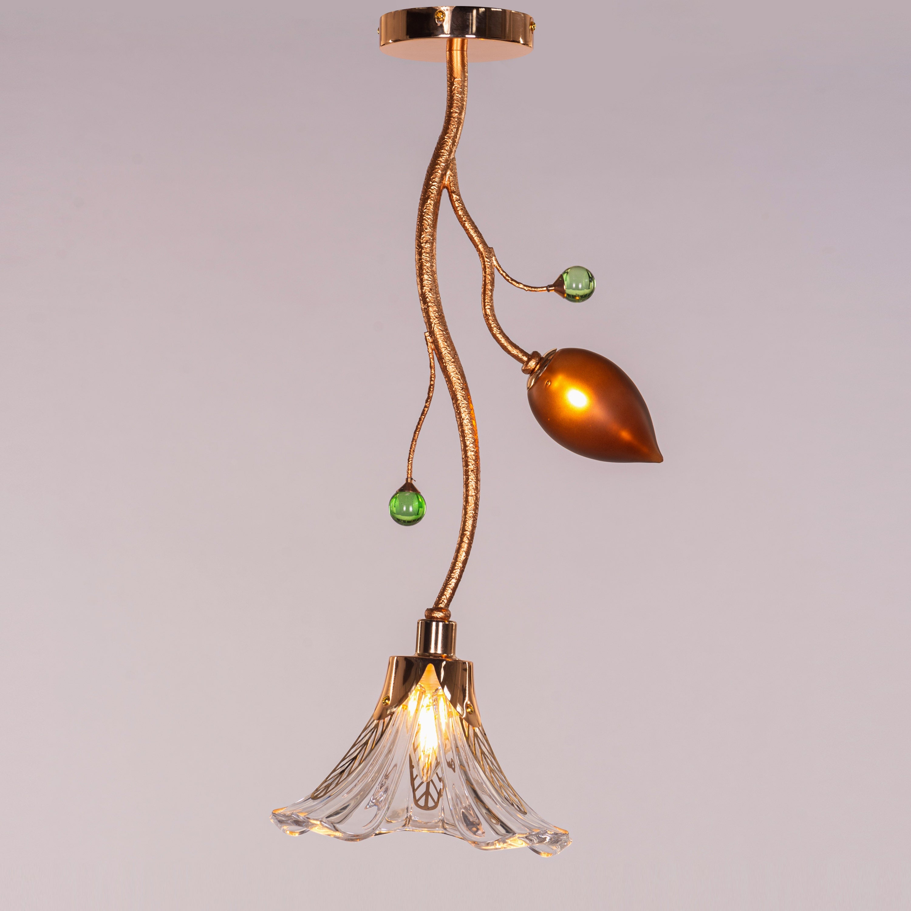 Harubana Bloom (Rose Gold, Clear Amber) Textured Glass Pendant Light