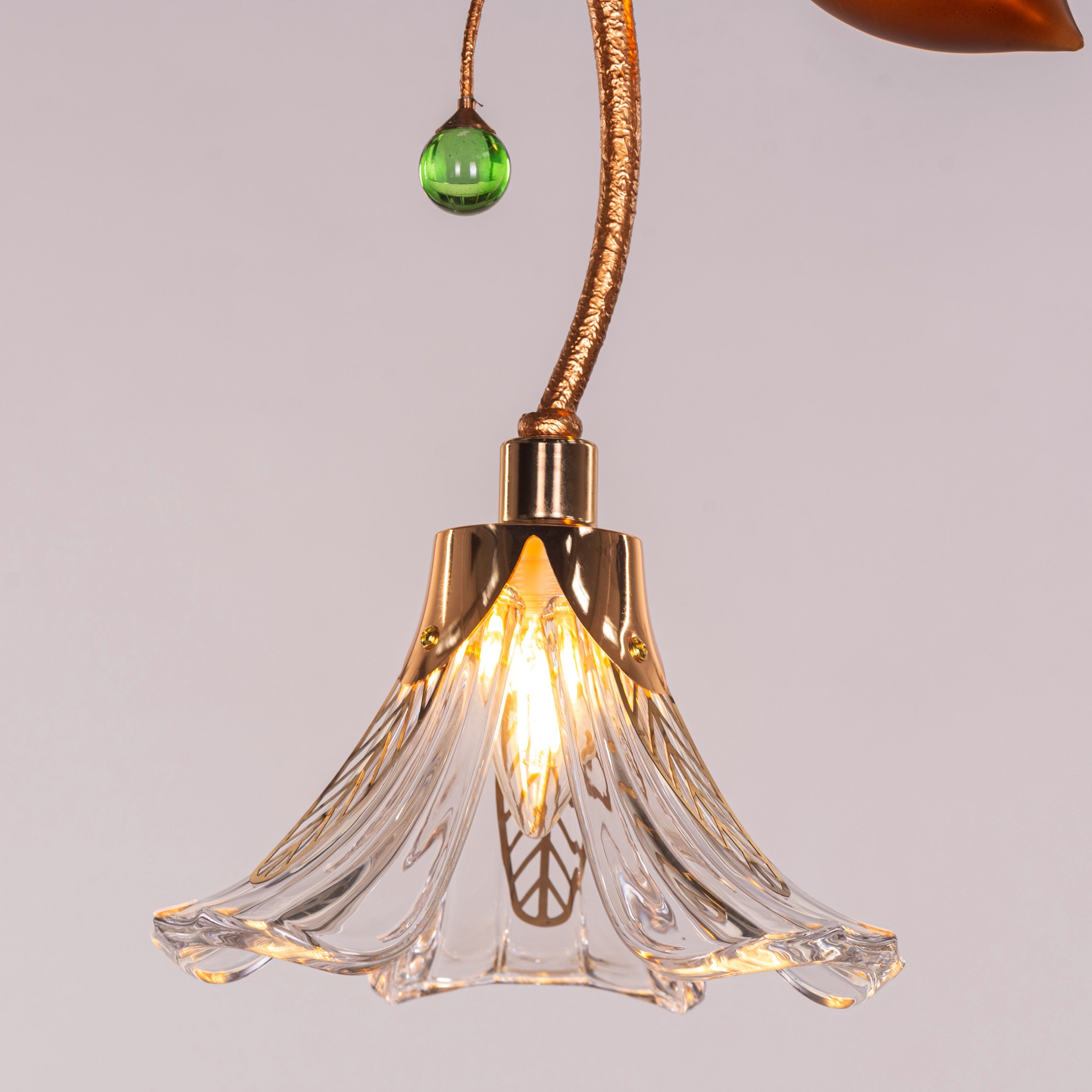 Harubana Bloom (Rose Gold, Clear Amber) Textured Glass Pendant Light