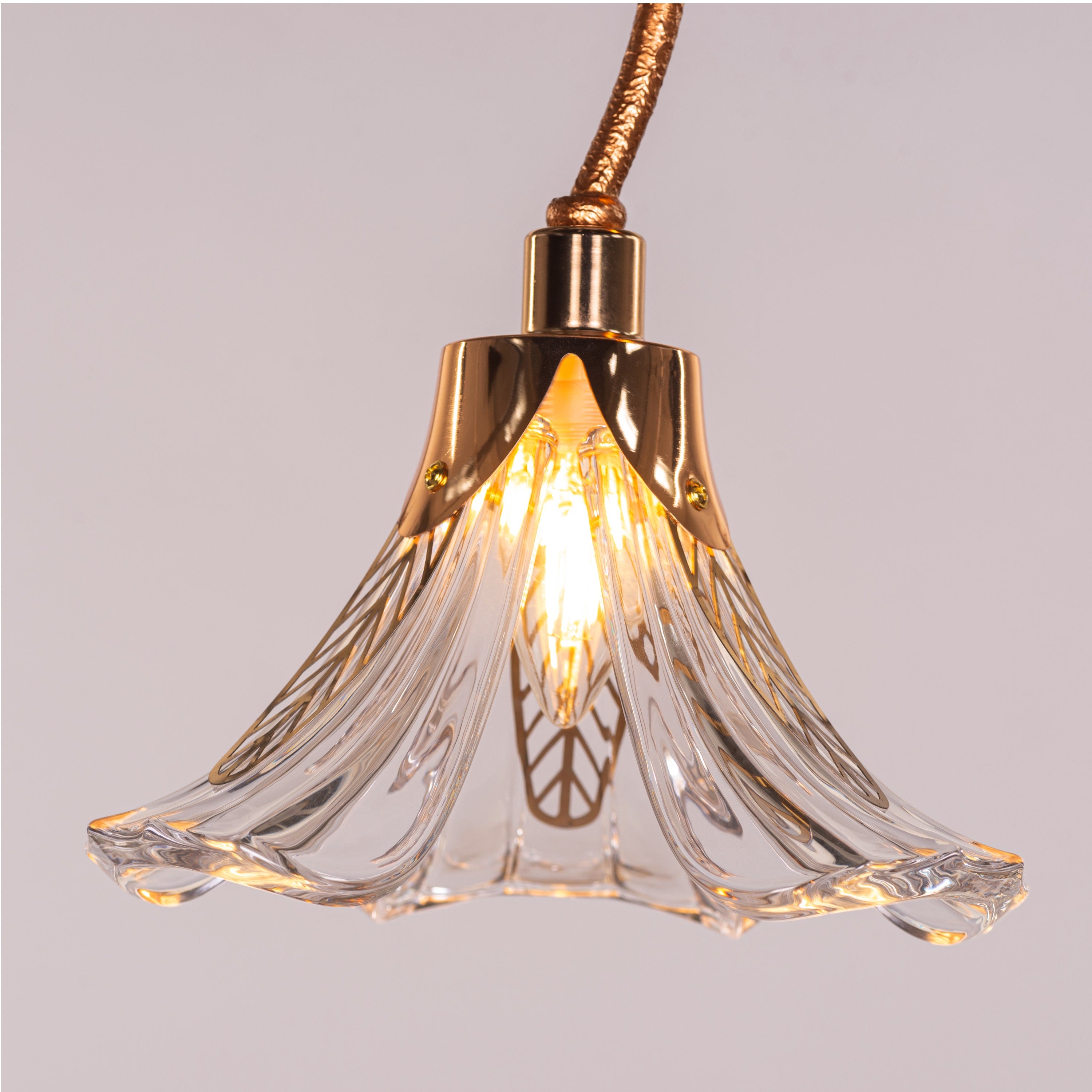 Harubana Bloom (Rose Gold, Clear Amber) Textured Glass Pendant Light