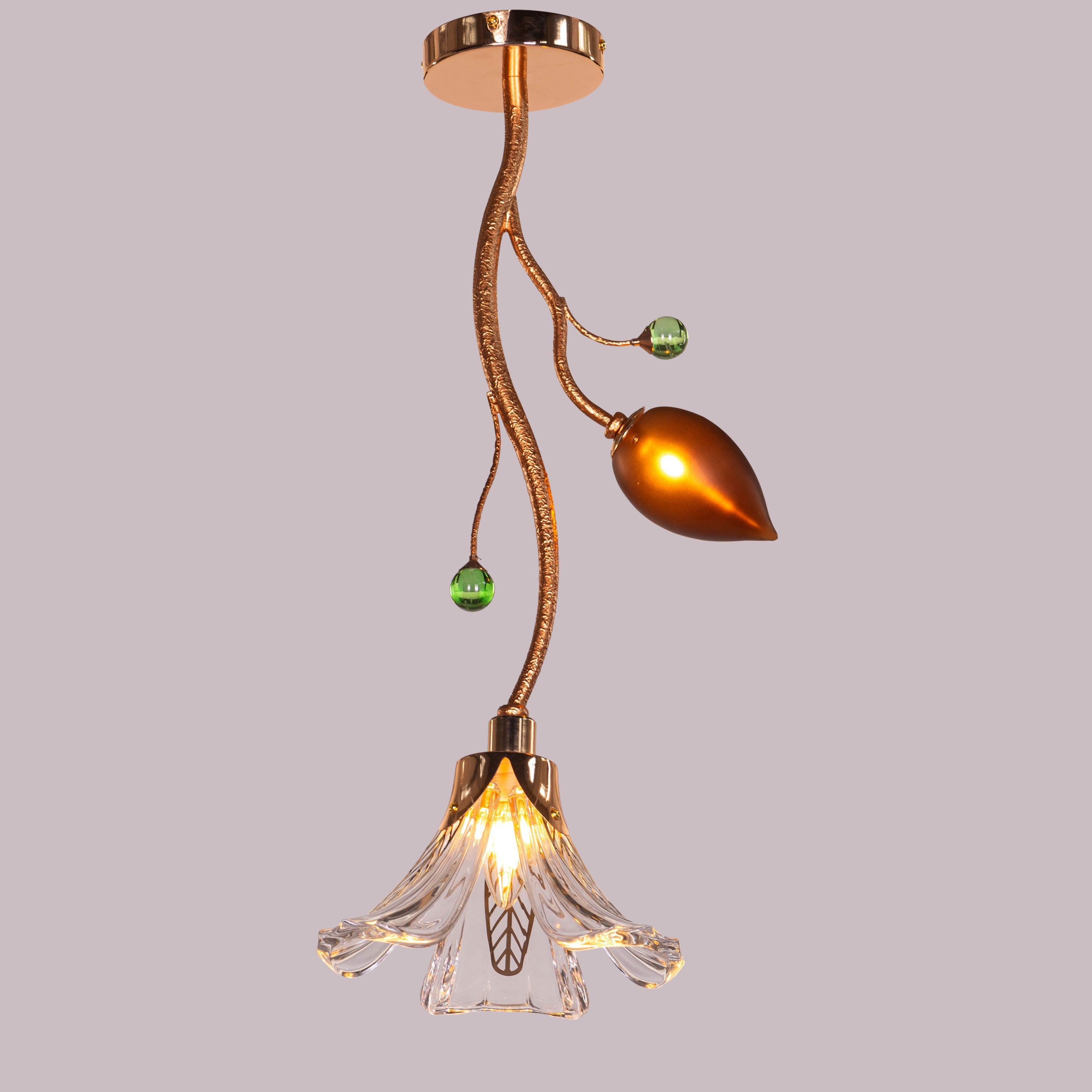 Harubana Bloom (Rose Gold, Clear Amber) Textured Glass Pendant Light