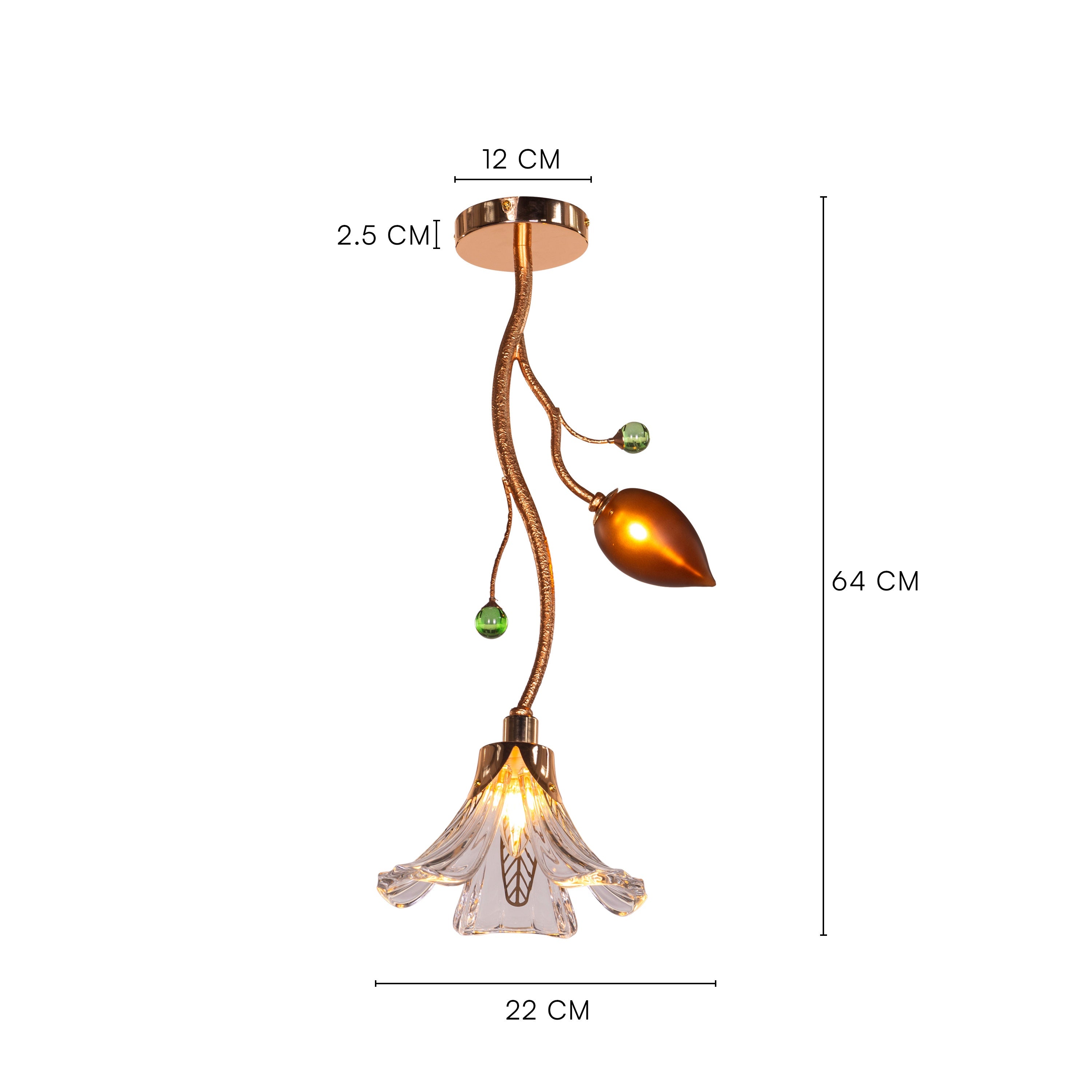 Harubana Bloom (Rose Gold, Clear Amber) Textured Glass Pendant Light