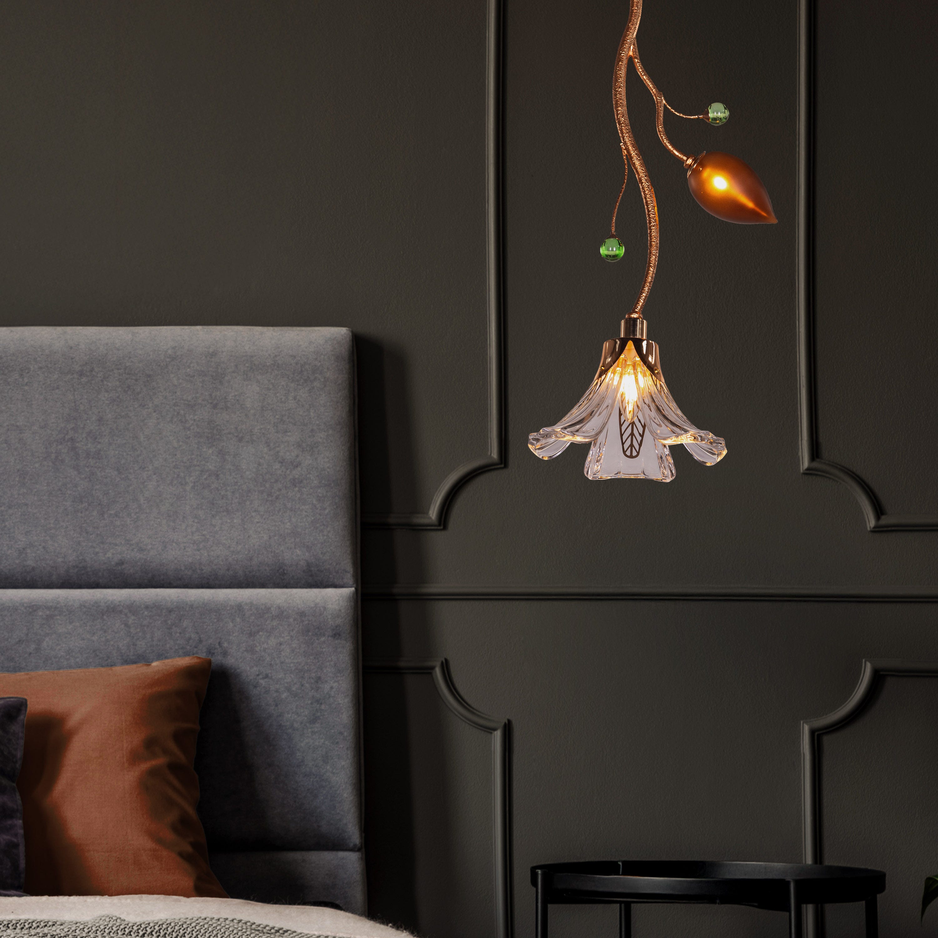 Harubana Bloom (Rose Gold, Clear Amber) Textured Glass Pendant Light