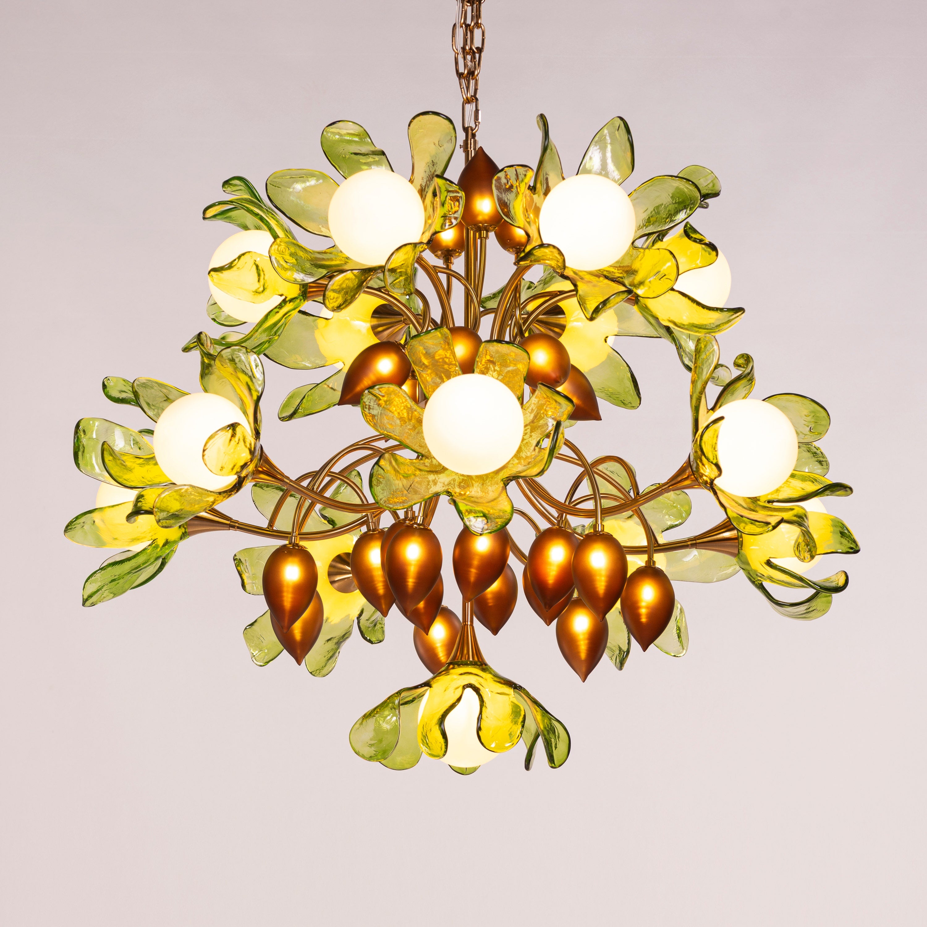 Midori Bouquet (Gold, Green & Amber) Tinted Glass Chandelier