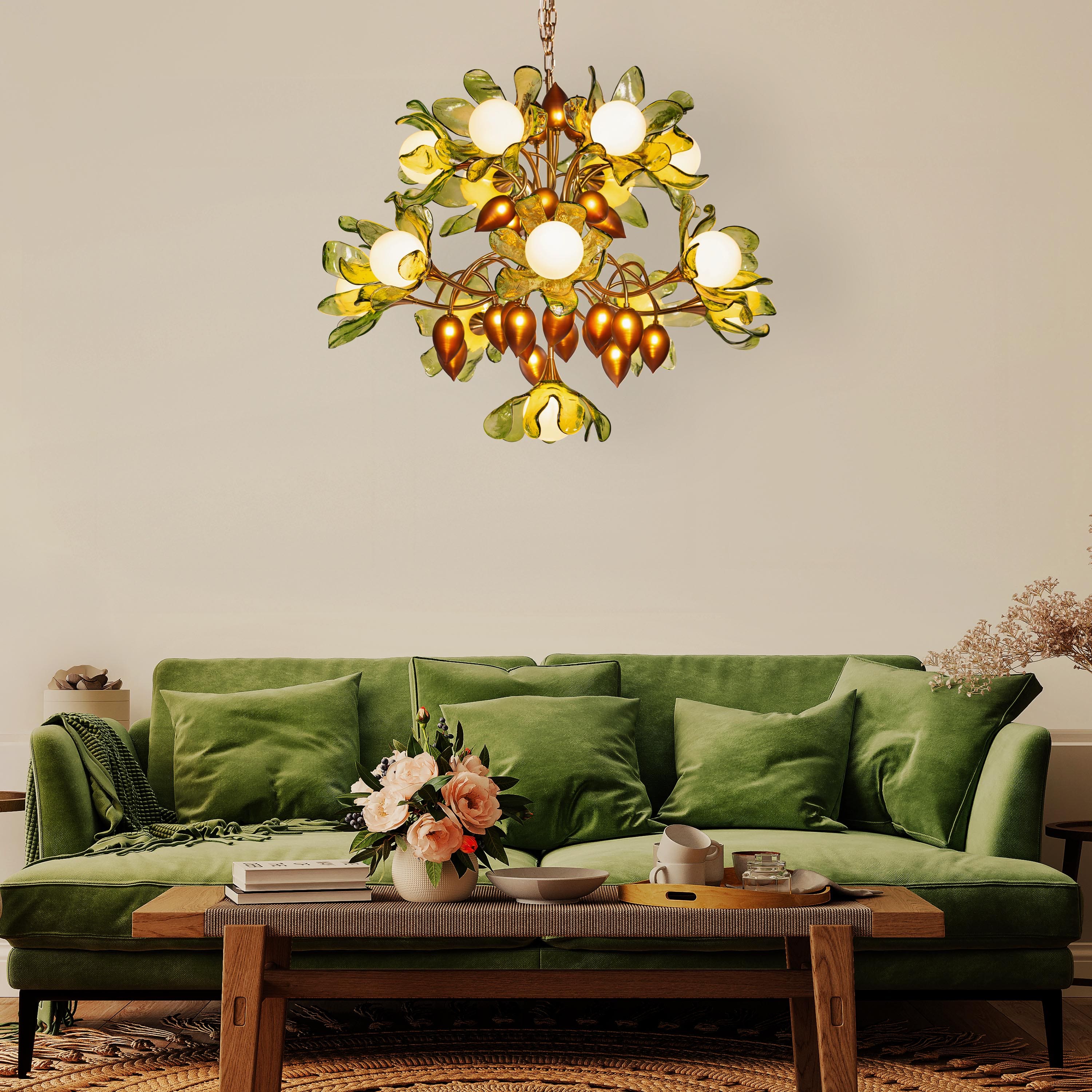 Midori Bouquet (Gold, Green & Amber) Tinted Glass Chandelier
