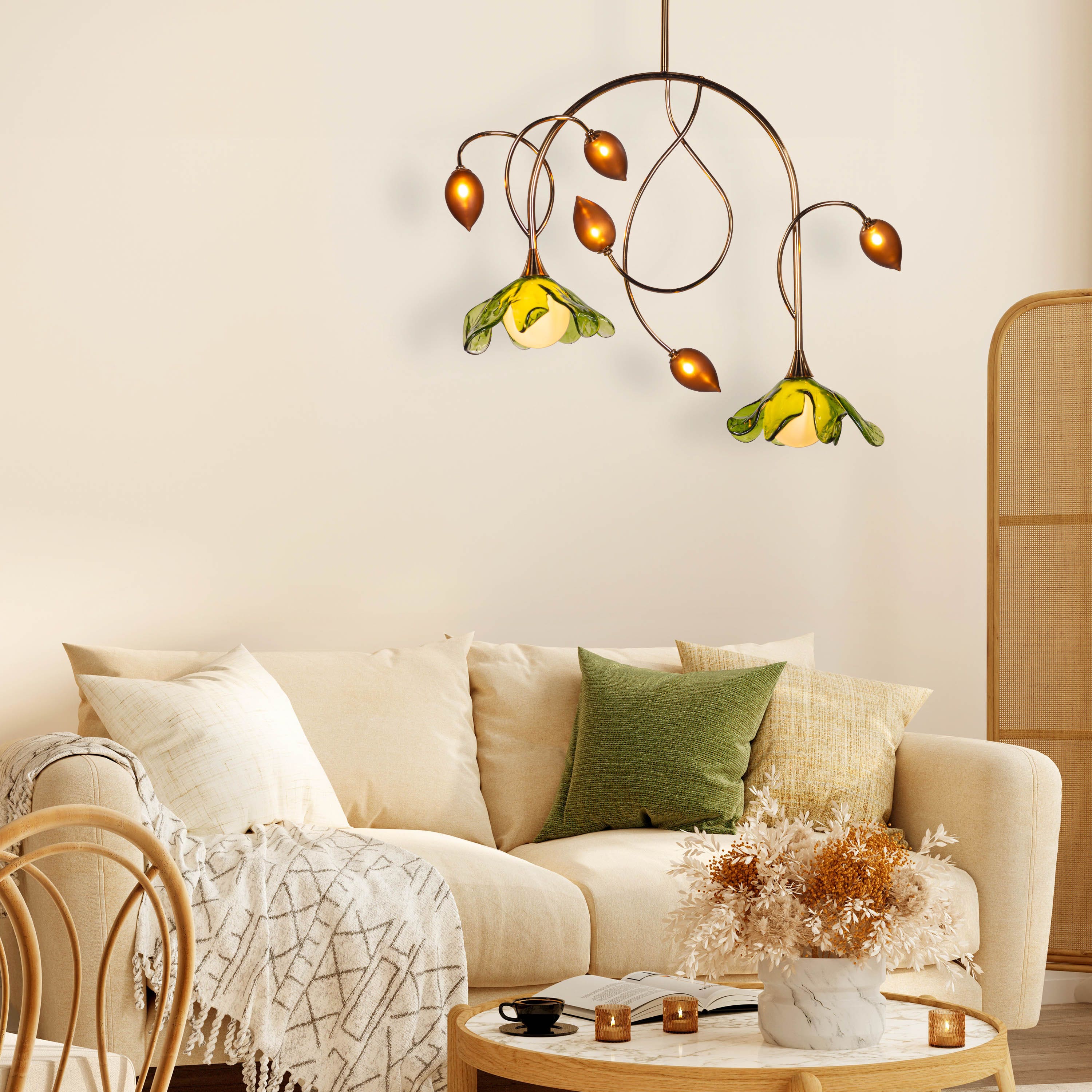 Midori Meadow (Gold, Green & Amber) Tinted Glass Chandelier