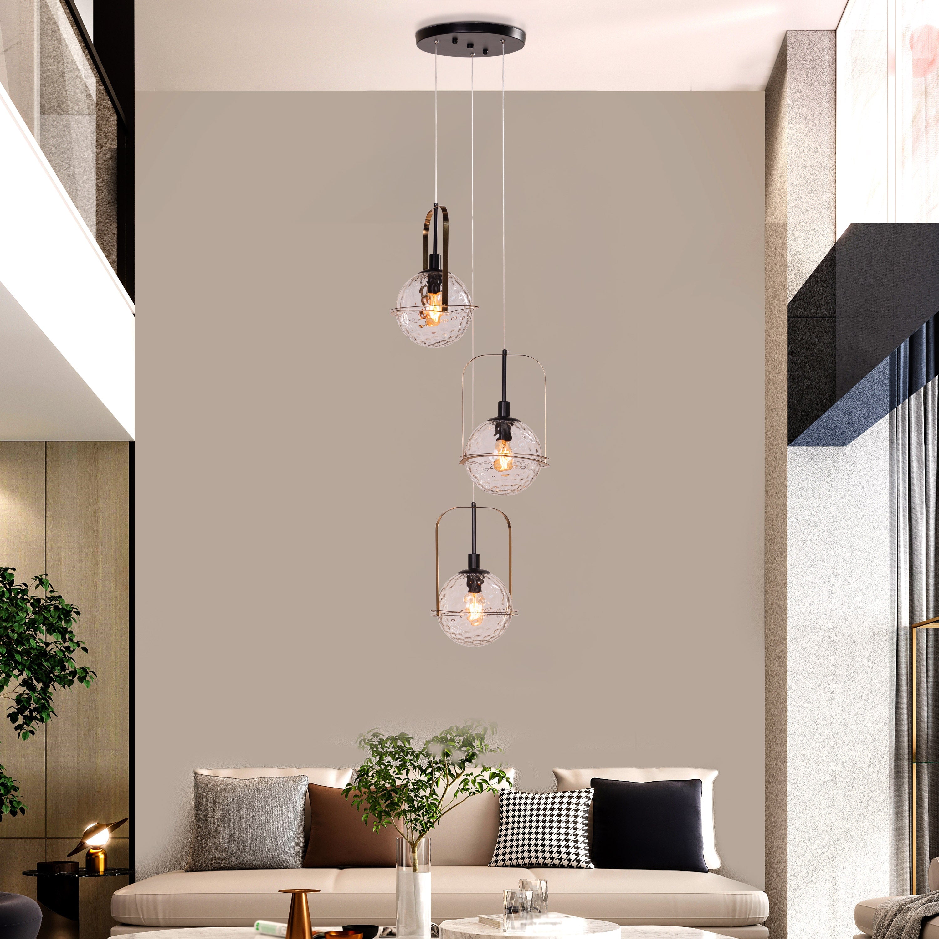 Molten Chocolate (Black, Gold) Bubbled Clear Glass Pendant Light