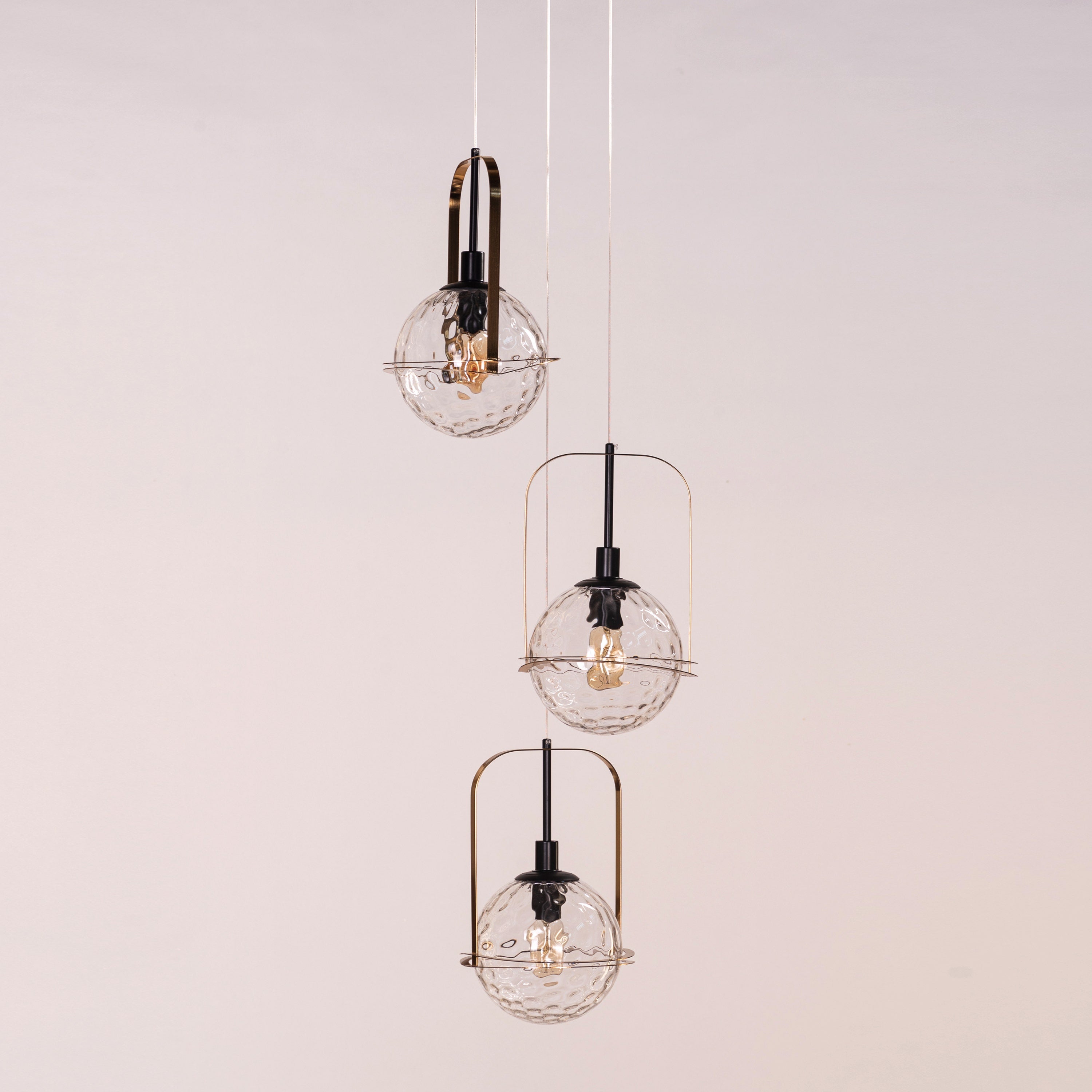 Molten Chocolate (Black, Gold) Bubbled Clear Glass Pendant Light