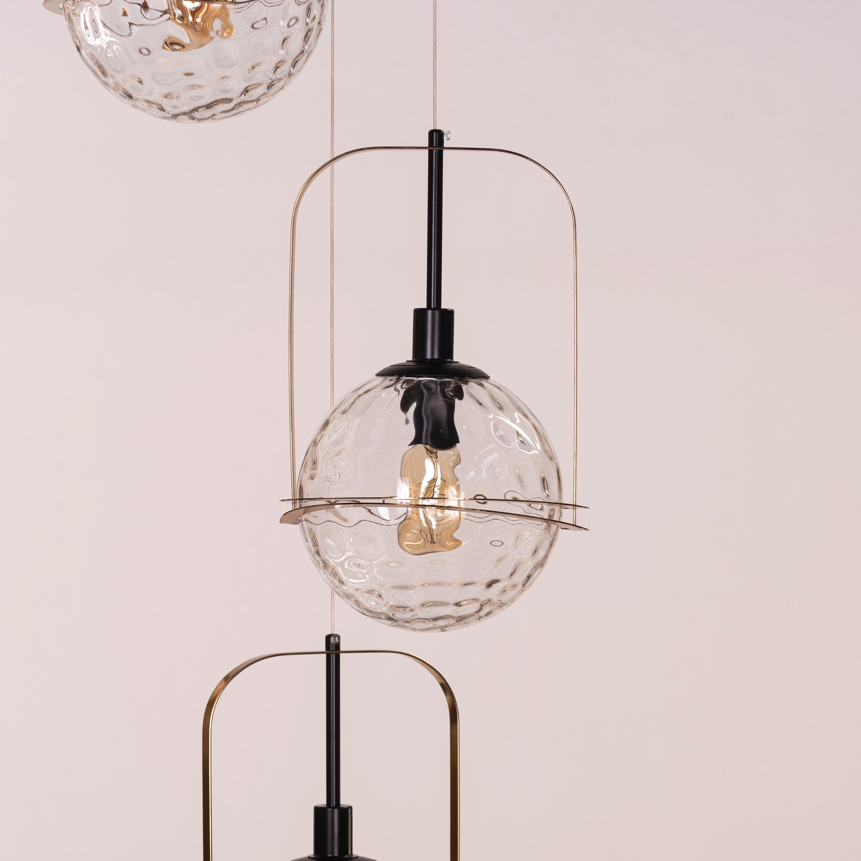 Molten Chocolate (Black, Gold) Bubbled Clear Glass Pendant Light