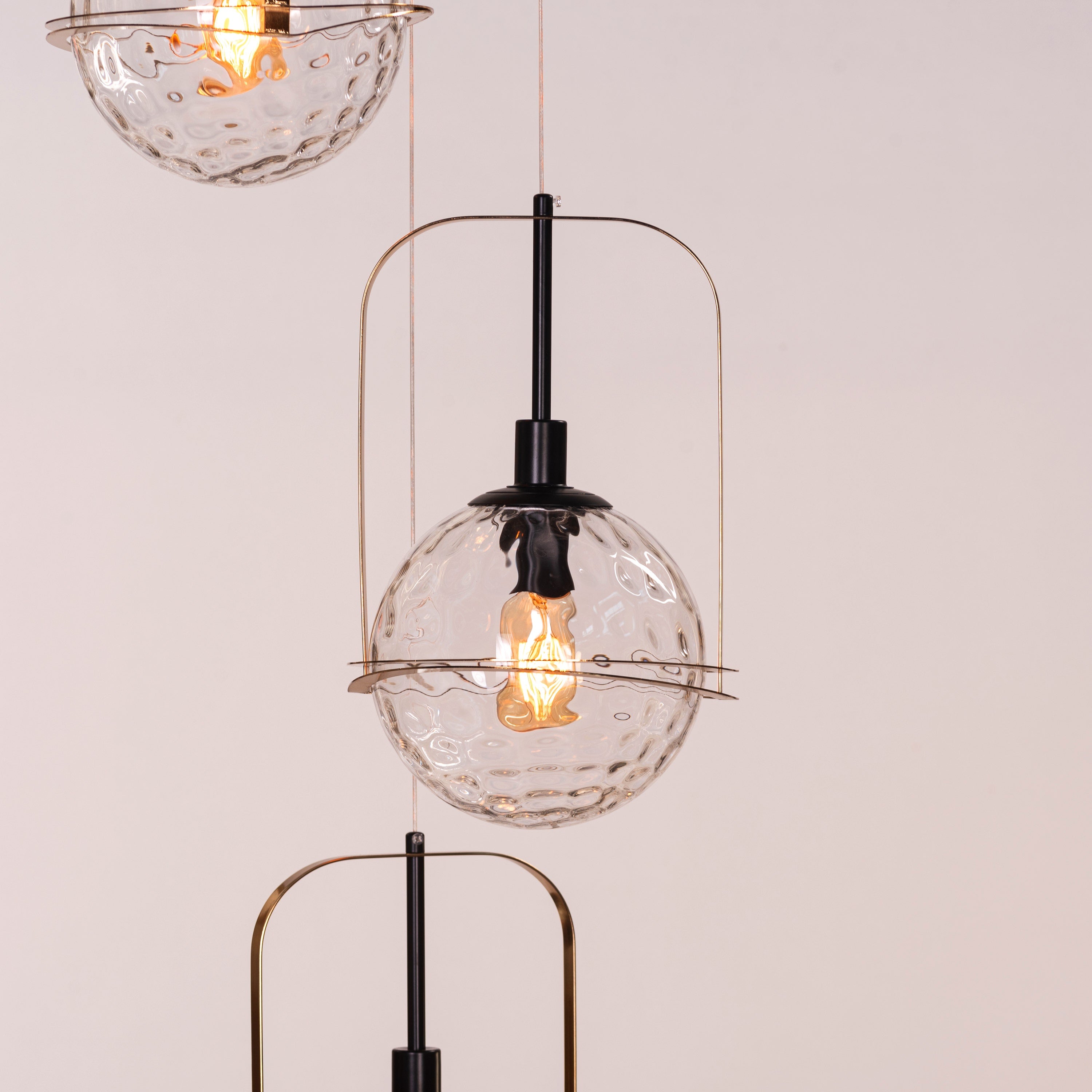 Molten Chocolate (Black, Gold) Bubbled Clear Glass Pendant Light