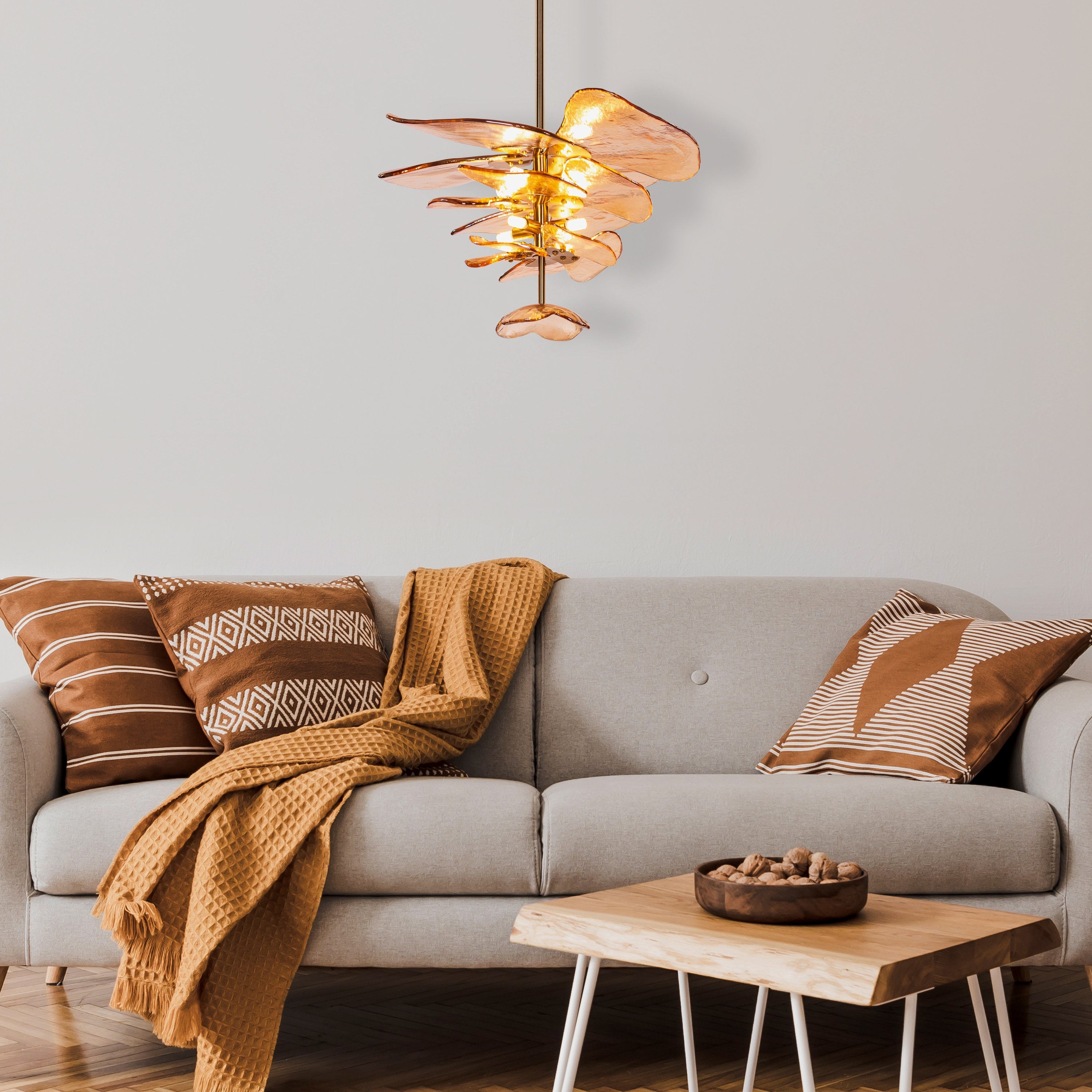 Luminous Lotus (Gold, Amber) Tinted Glass Pendant Light