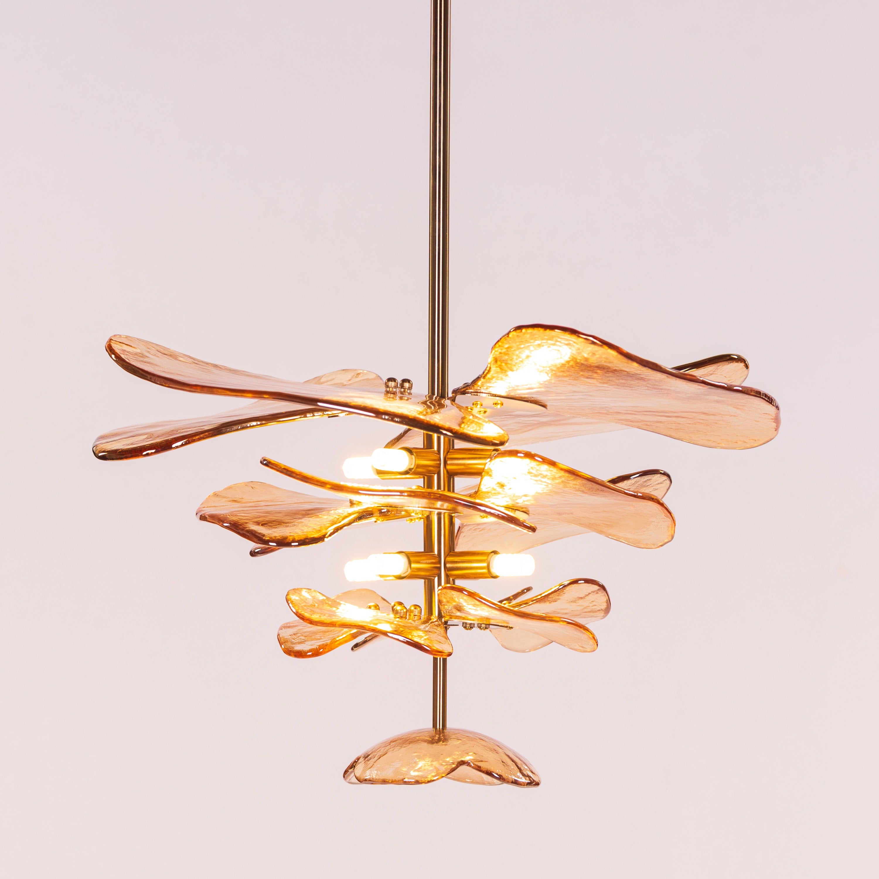 Luminous Lotus (Gold, Amber) Tinted Glass Pendant Light