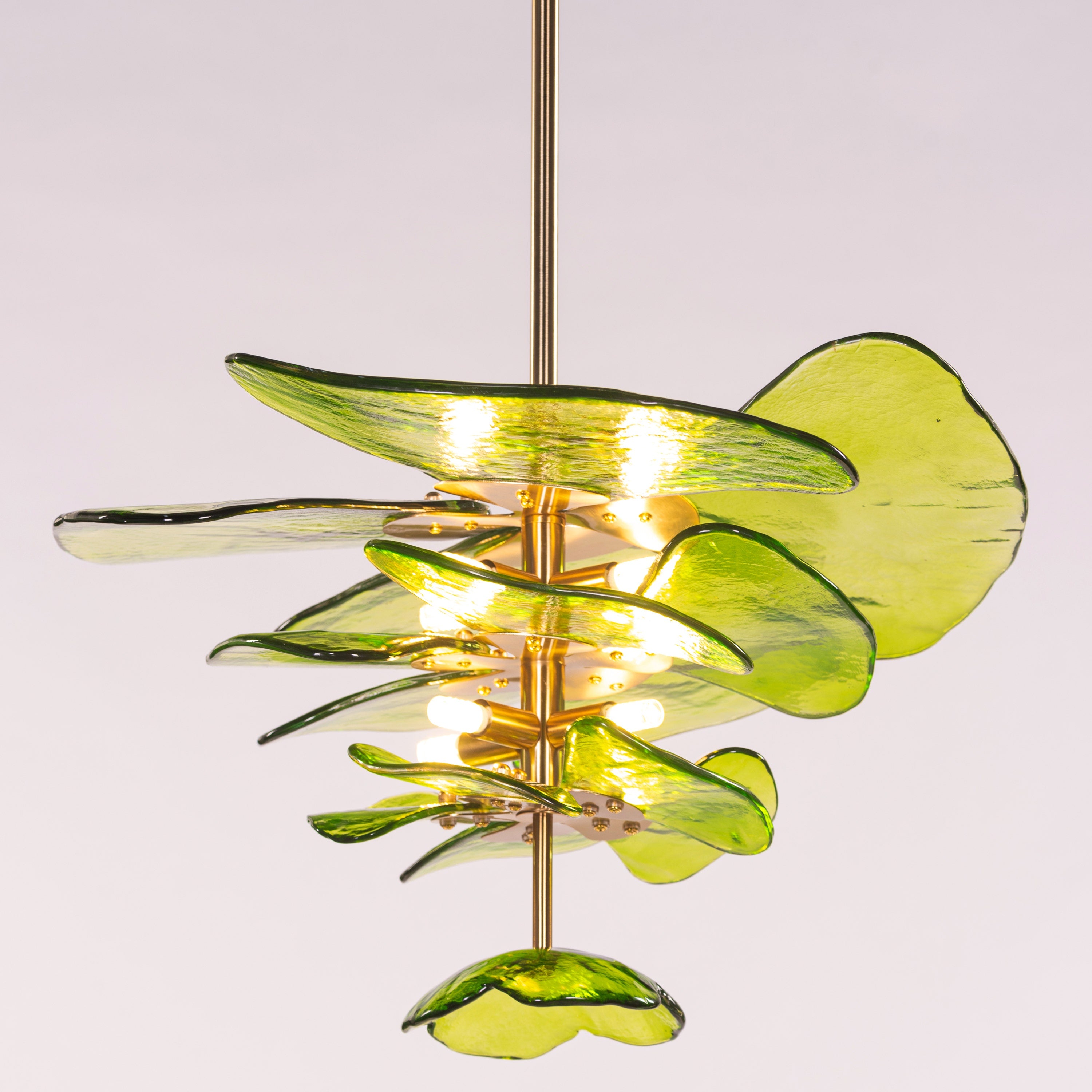 Luminous Lotus (Gold, Green) Tinted Glass Pendant Light