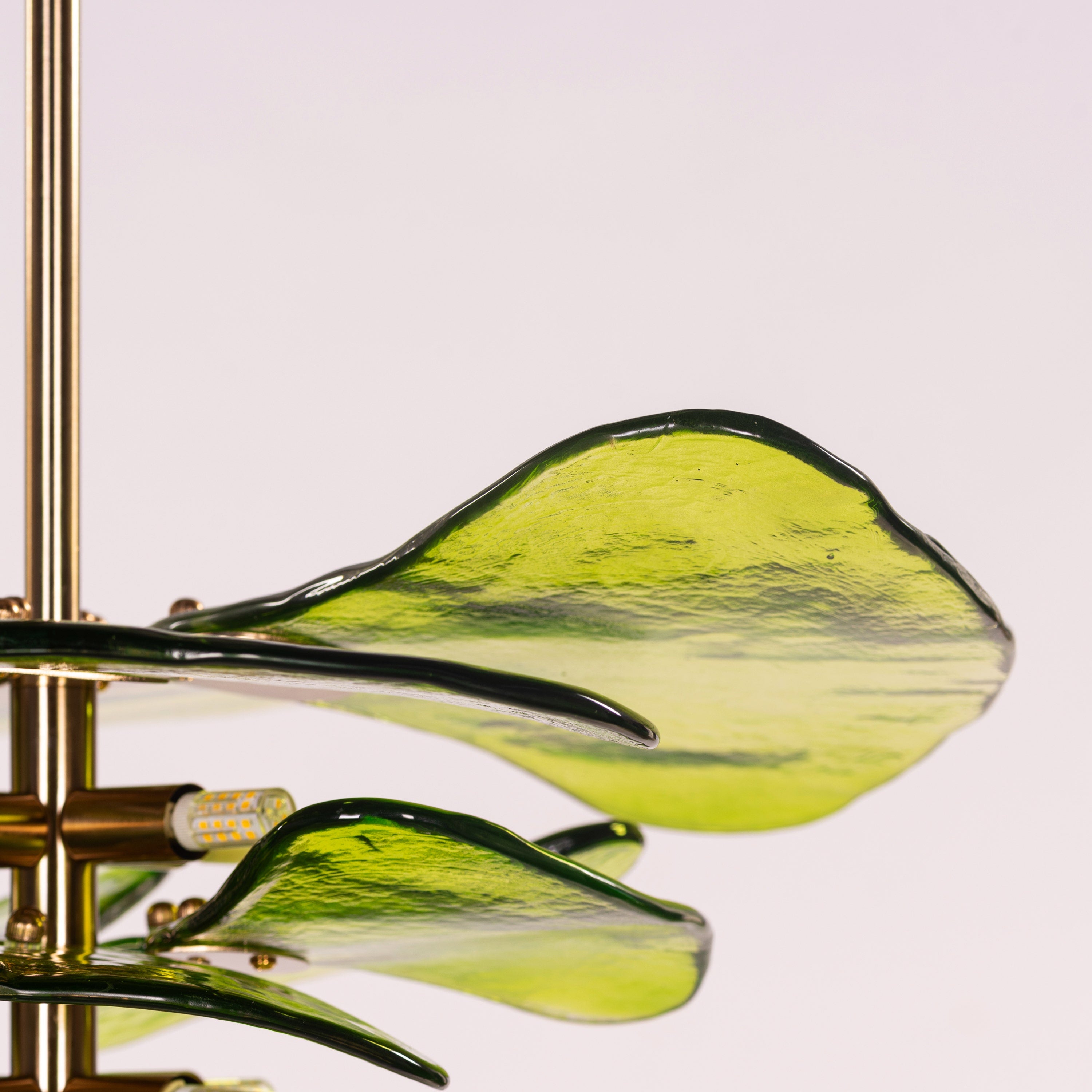 Luminous Lotus (Gold, Green) Tinted Glass Pendant Light
