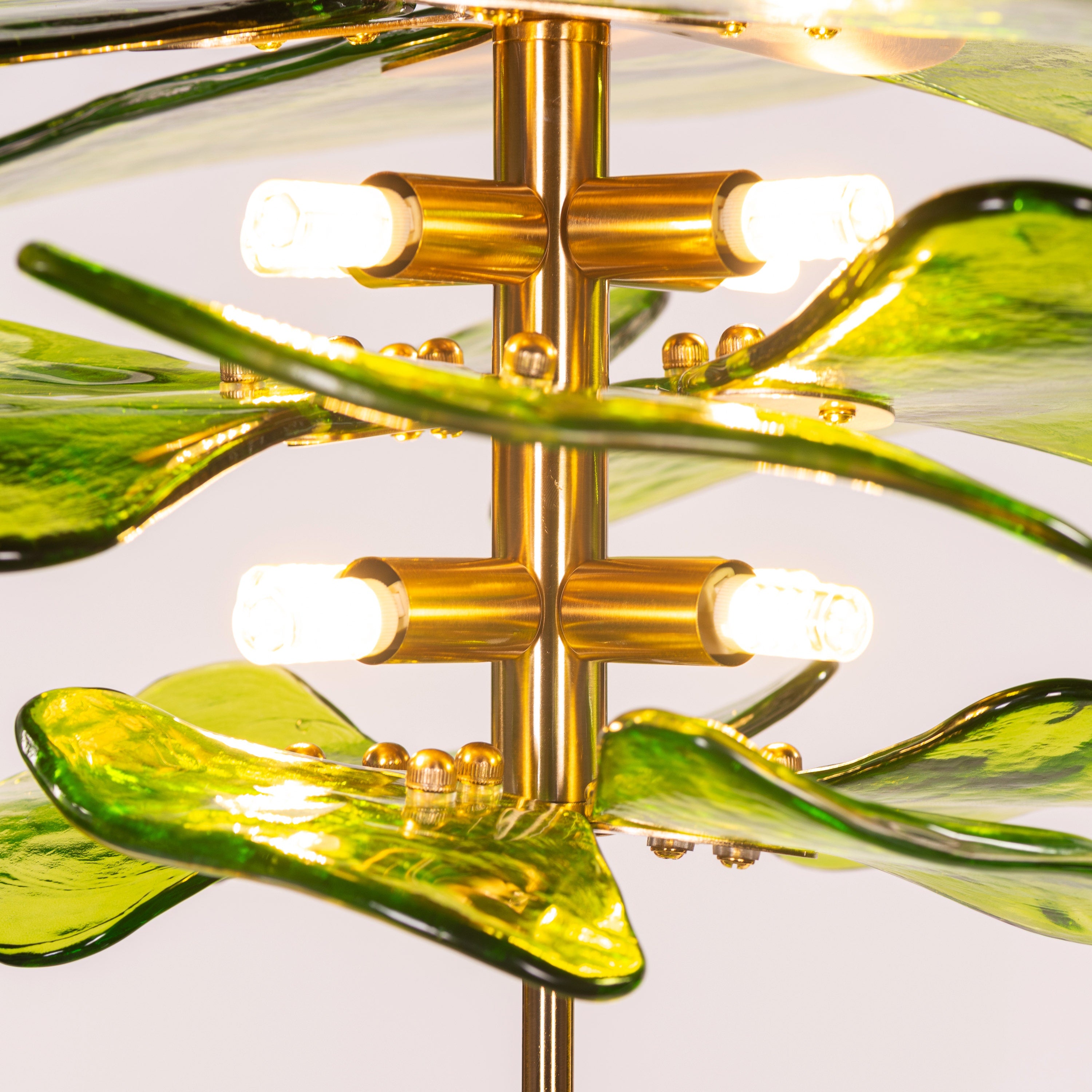 Luminous Lotus (Gold, Green) Tinted Glass Pendant Light