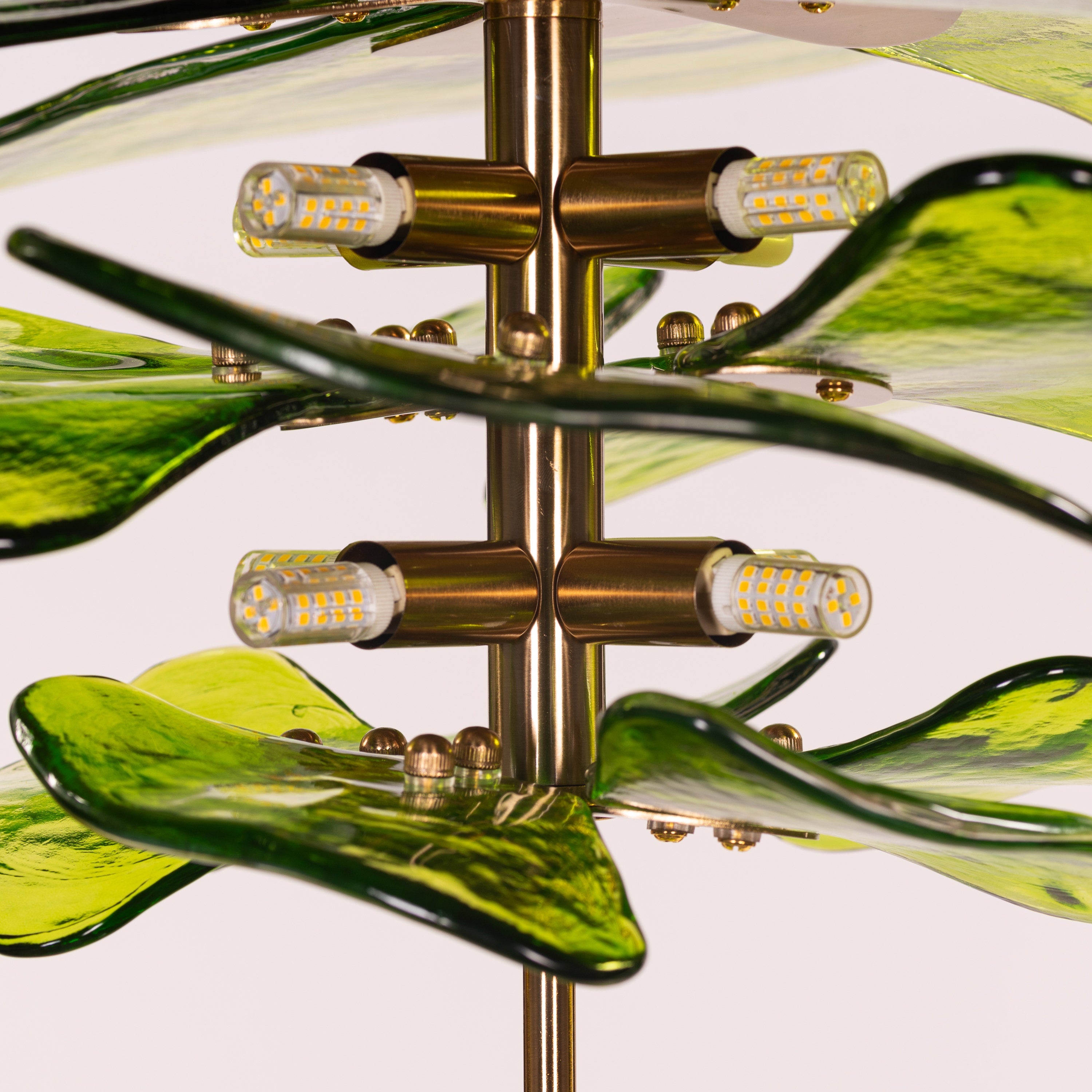 Luminous Lotus (Gold, Green) Tinted Glass Pendant Light