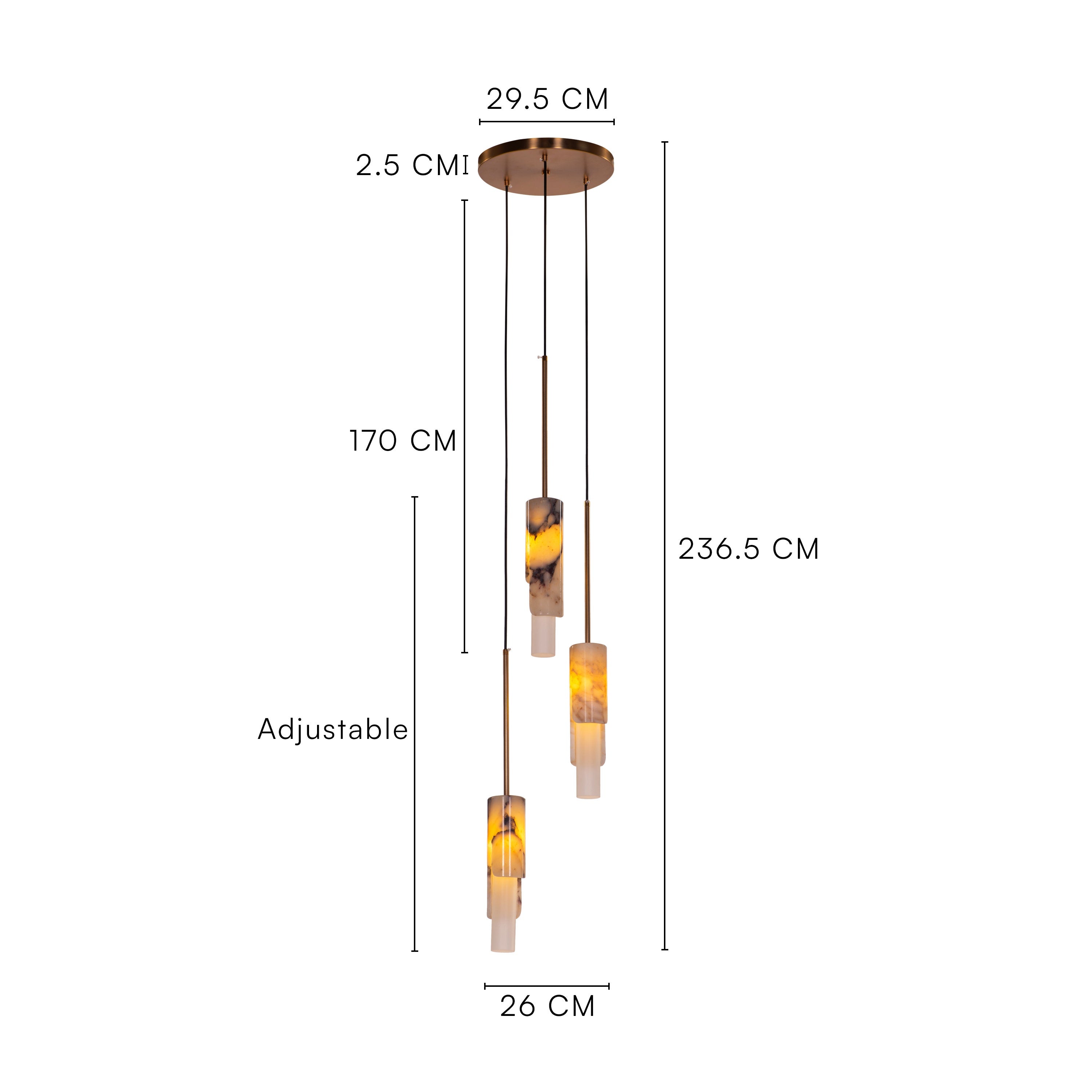 Veil Of Smoke (Gold, Black, White) Marble 3 Head Pendant Light