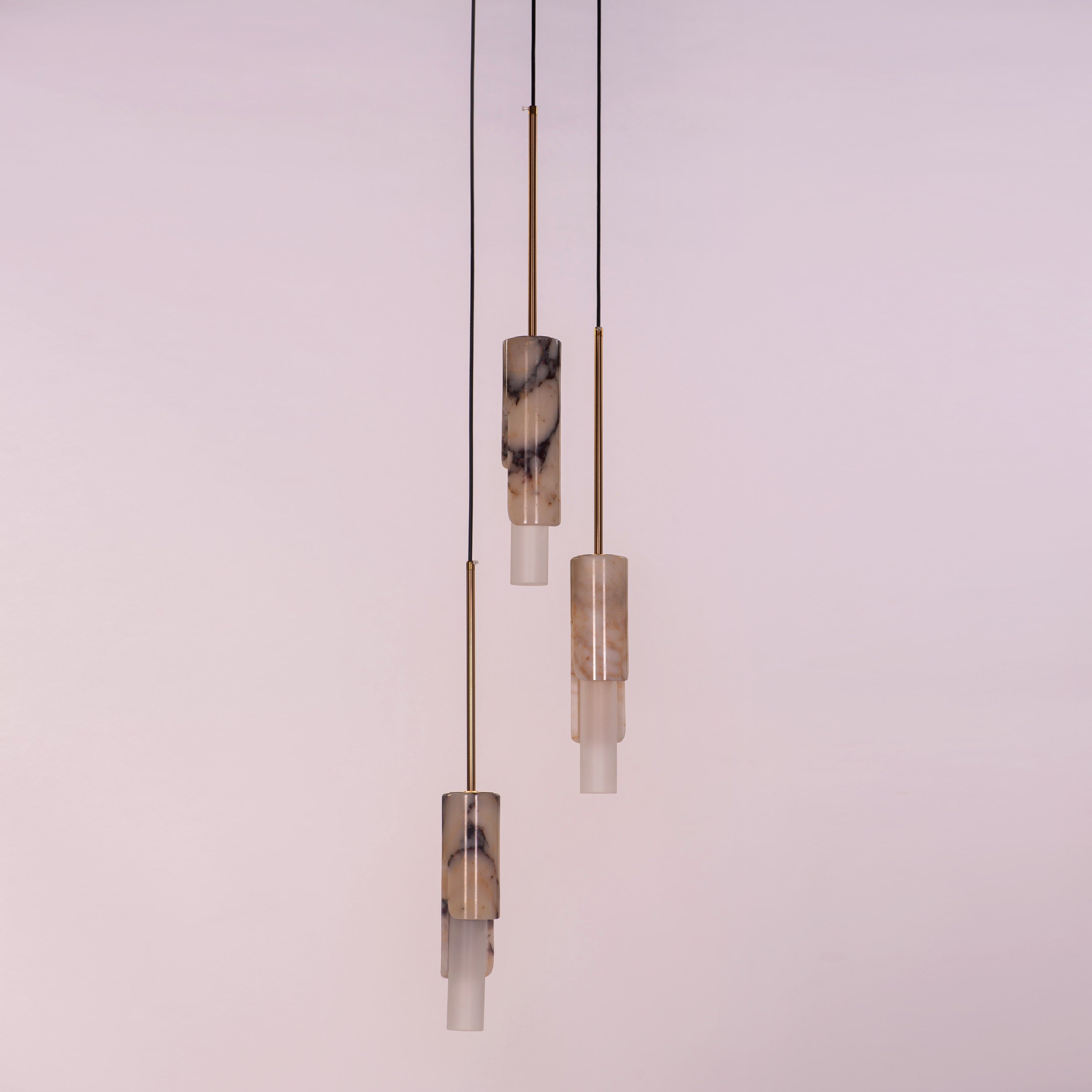 Veil Of Smoke (Gold, Black, White) Marble 3 Head Pendant Light