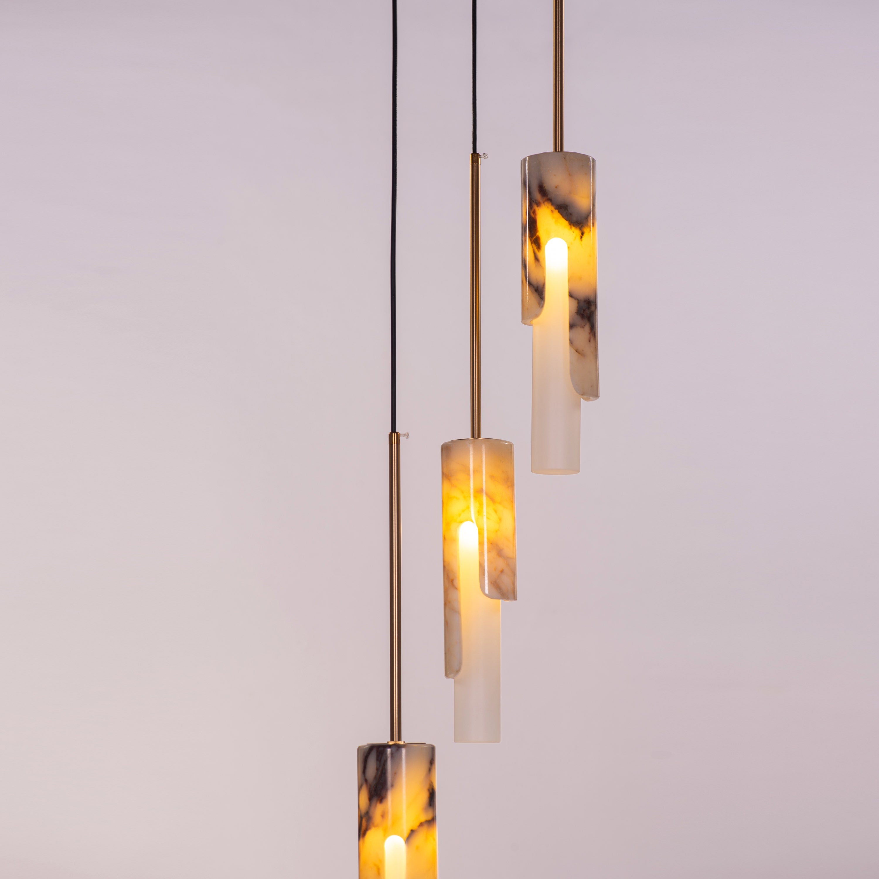 Veil Of Smoke (Gold, Black, White) Marble 3 Head Pendant Light