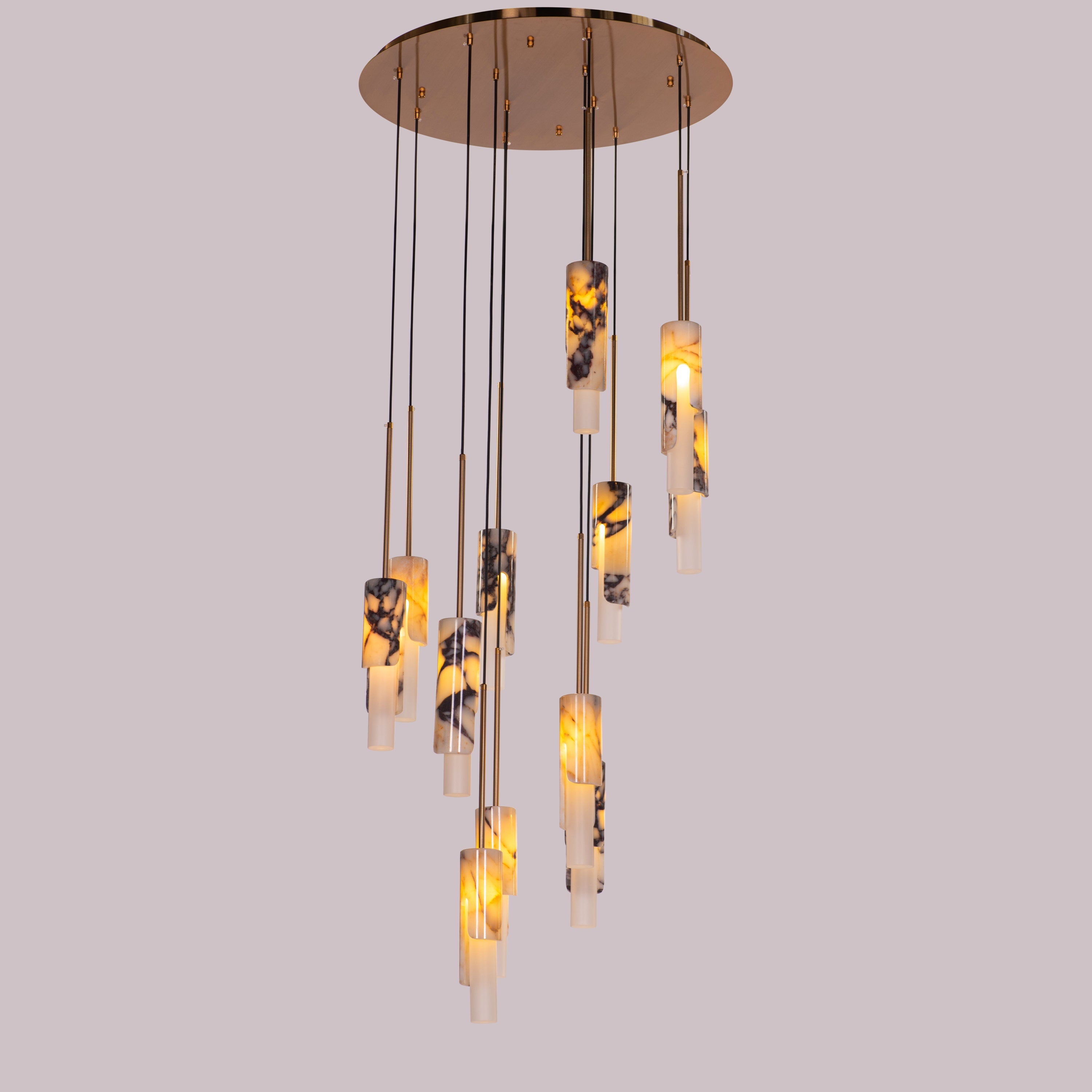 Veil Of Smoke (Gold, Black, White) Marble Double Height Chandelier