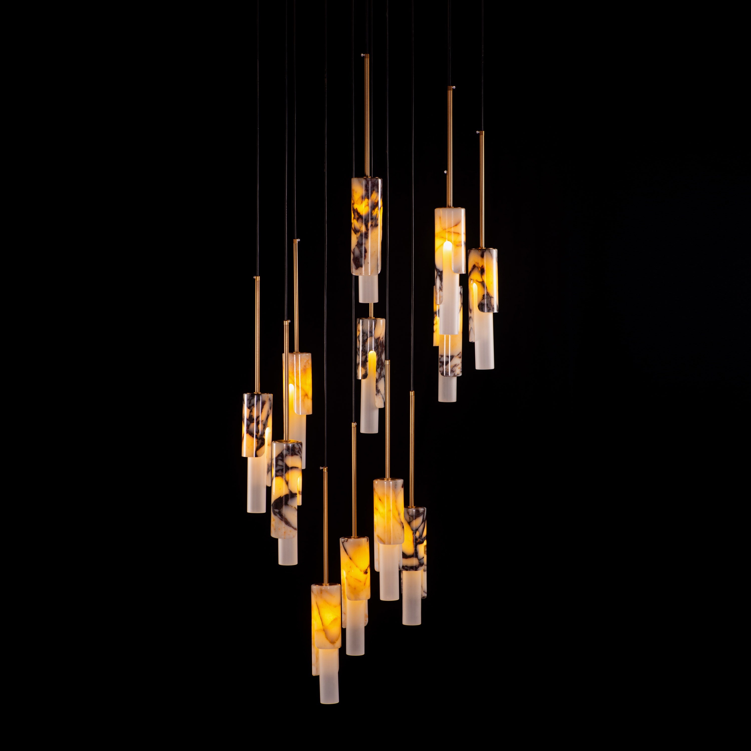 Veil Of Smoke (Gold, Black, White) Marble Double Height Chandelier